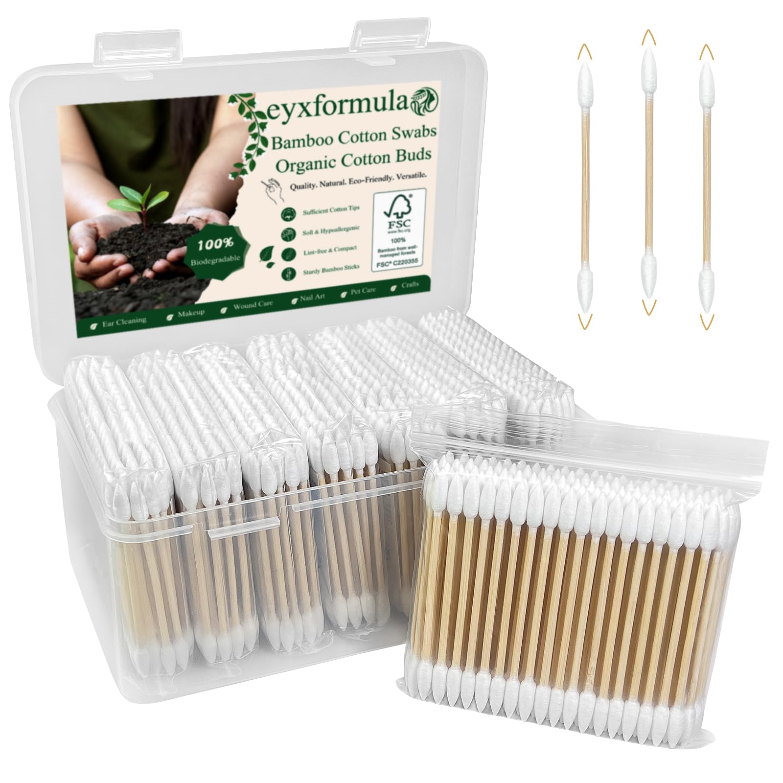 eyxformula 800 hisopos de algodón puntiagudos, hisopos de algodón de doble punta de precisión para maquillaje impecable de ojos y labios, uñas, detalles, hisopo de maquillaje puntiagudo sin pelusa con