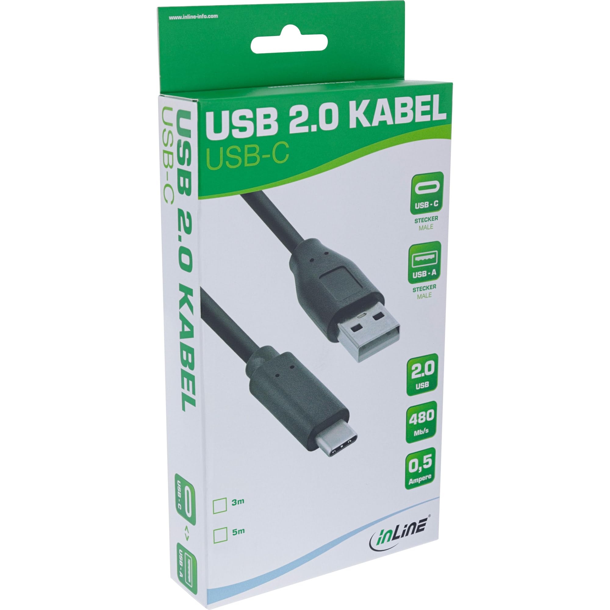 InLine 35735 kabel USB 2.0, wtyczka USB typu C do wtyczki A, czarny, 5 m