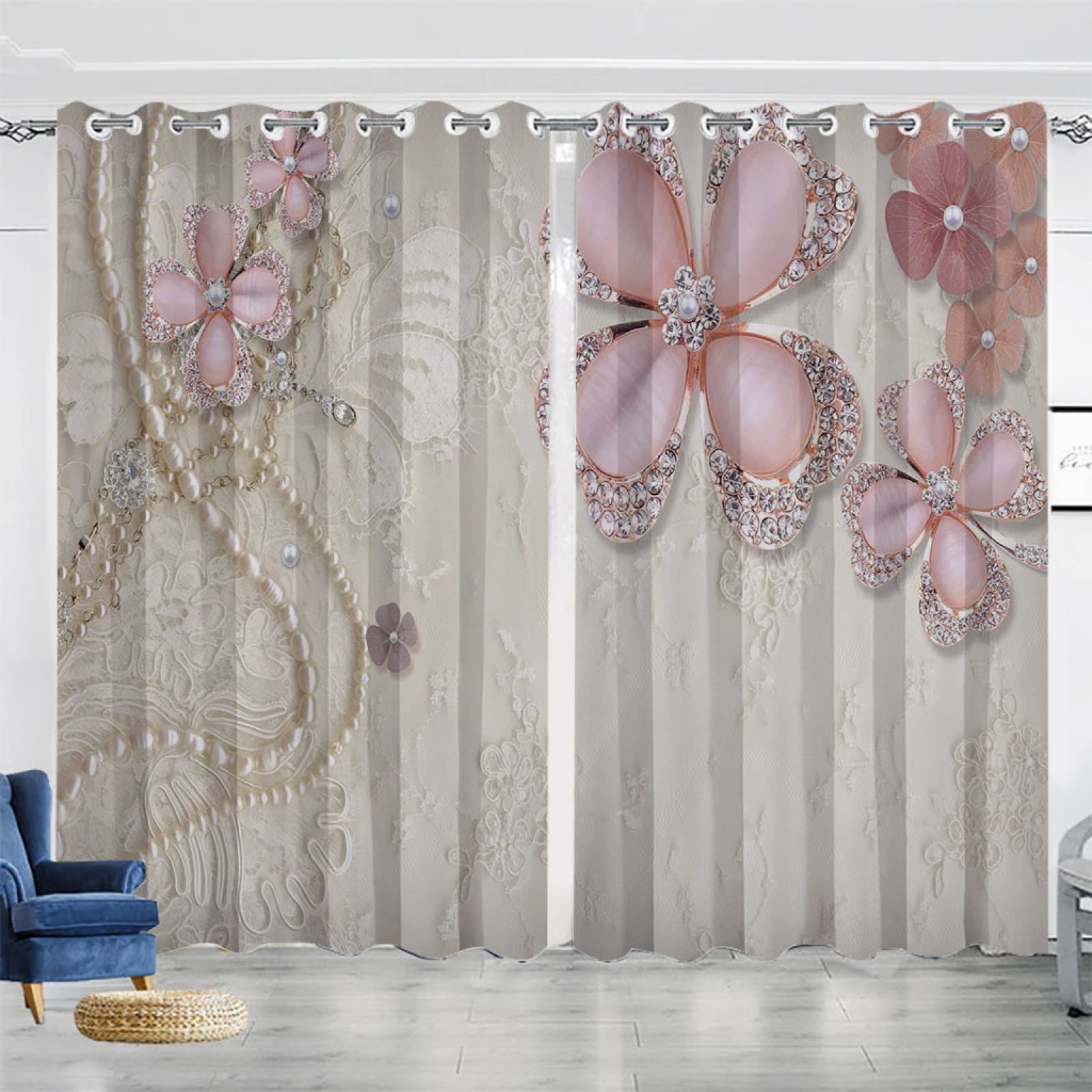 Vorhang Blickdicht Verdunklungsvorhänge Gardienen 2-SetBlume 150x166cm
