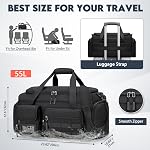 RAINSMORE Gym Bag 55L Large Travel Duffle Bag Men Waterproof Weekender Bag with Shoes Compartment & Wet Pocket Women Sports Bag Carry On Overnight Backpack for Gym Hiking Trip,Black