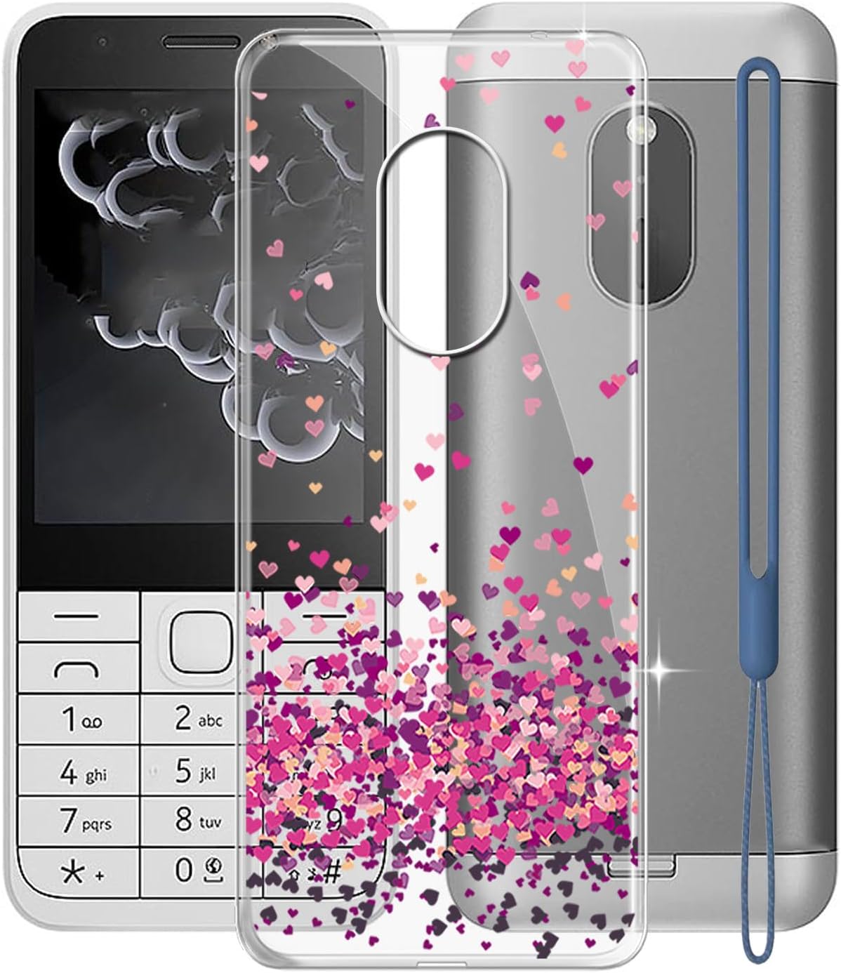 for Nokia 230 2024 Case, WXPPJ Full Body Protection Shockproof Cover Case, Transparent Soft Silicone TPU Back Cover Bumper Phone Case for Nokia 230 2024 (2.80") - Pink Love