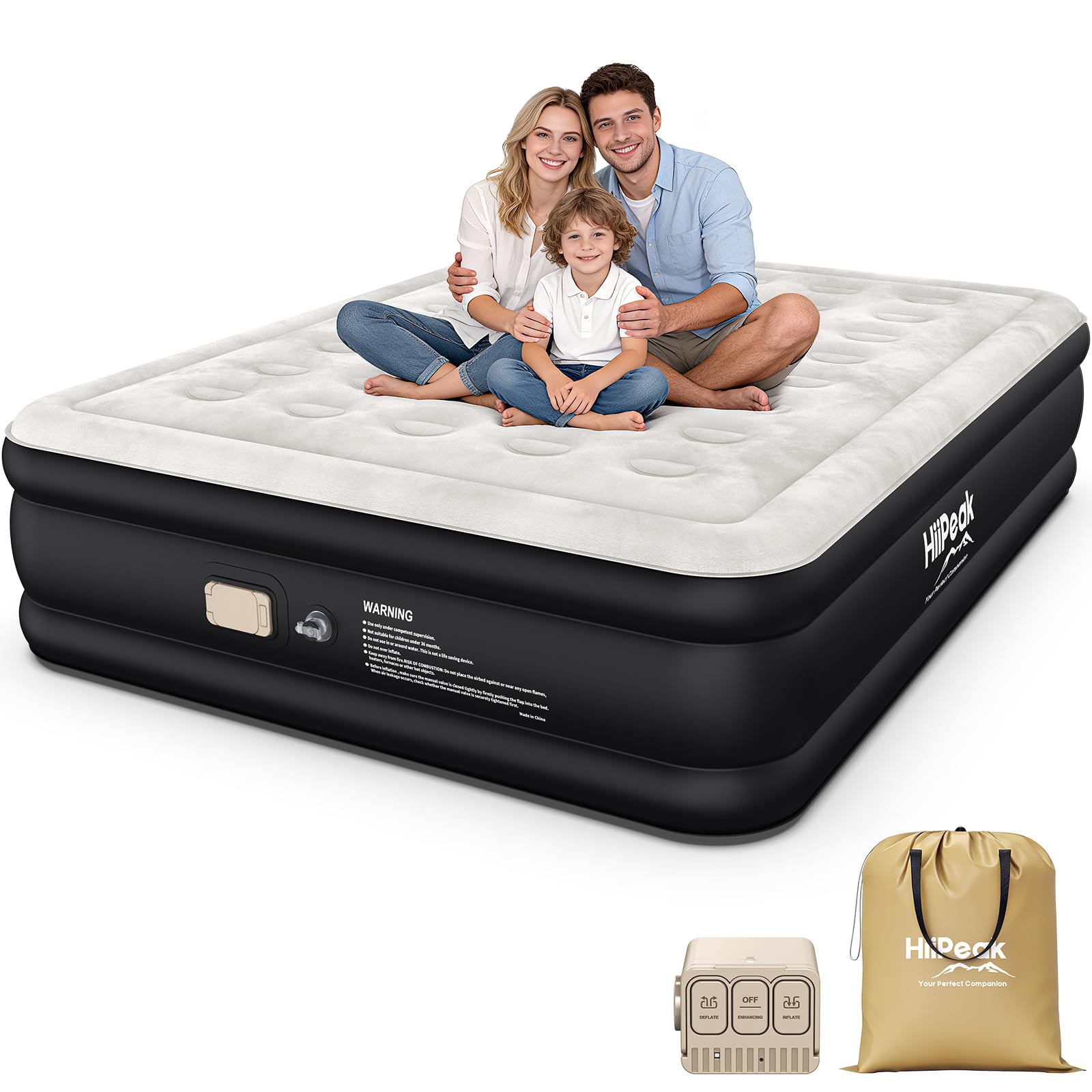 HiiPeak Luftmatratze Selbstaufblasend - Luftbett 2 Personen mit Integrierter Elektrischer Pumpe Aufblasbare Matratze 40cm Hoch aus Dickem PVC mit Weicher Suede Oberfläche Gästebett Campingbett