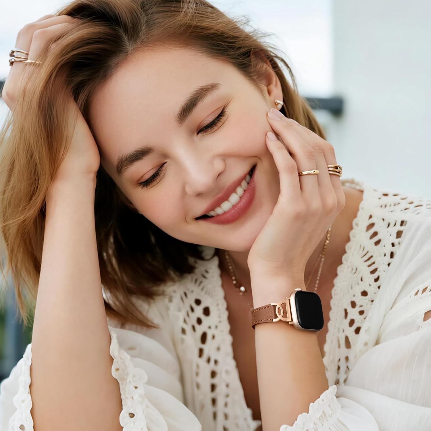 DaQin Slim Leather Band Compatible with Apple Watch Bands for Women 40mm 38mm 41mm 42mm 44mm 45mm 46mm, Top Grain Leather Band with DC-shaped Buckle for iWatch Band Series 11 10 9 8 7 6 5 4 3 2 1 SE - Image 2