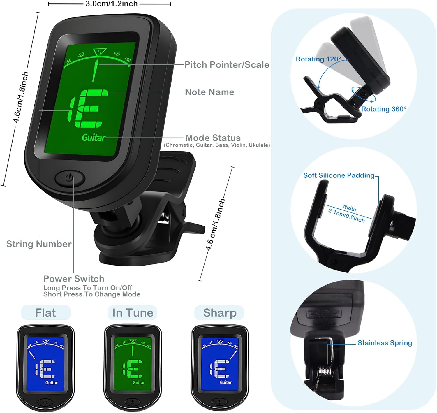 Guitar Accessories Kit: Clip-On Guitar Tuner, 3-in-1 Capo, 30 Picks & Storage for Acoustic, Electric Guitar, Bass & Ukulele, All-in-One Perfect Guitar Gift Set for Men & Beginners & Pros