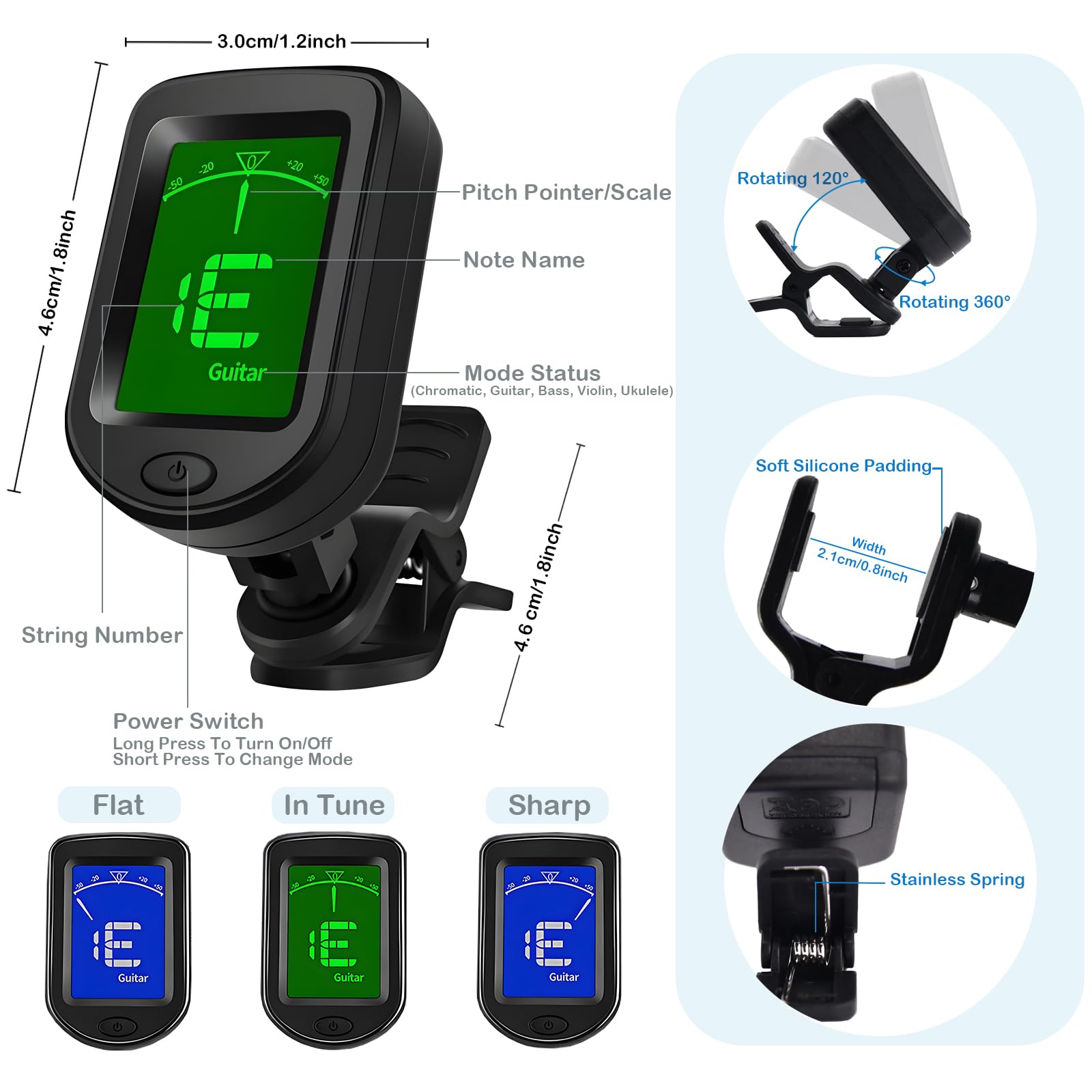 Kit de accesorios para guitarra: afinador de guitarra con clip, cejilla de guitarra 3 en 1, 30 púas de guitarra, soporte para púas, llavero de piel y estuche de almacenamiento para guitarra