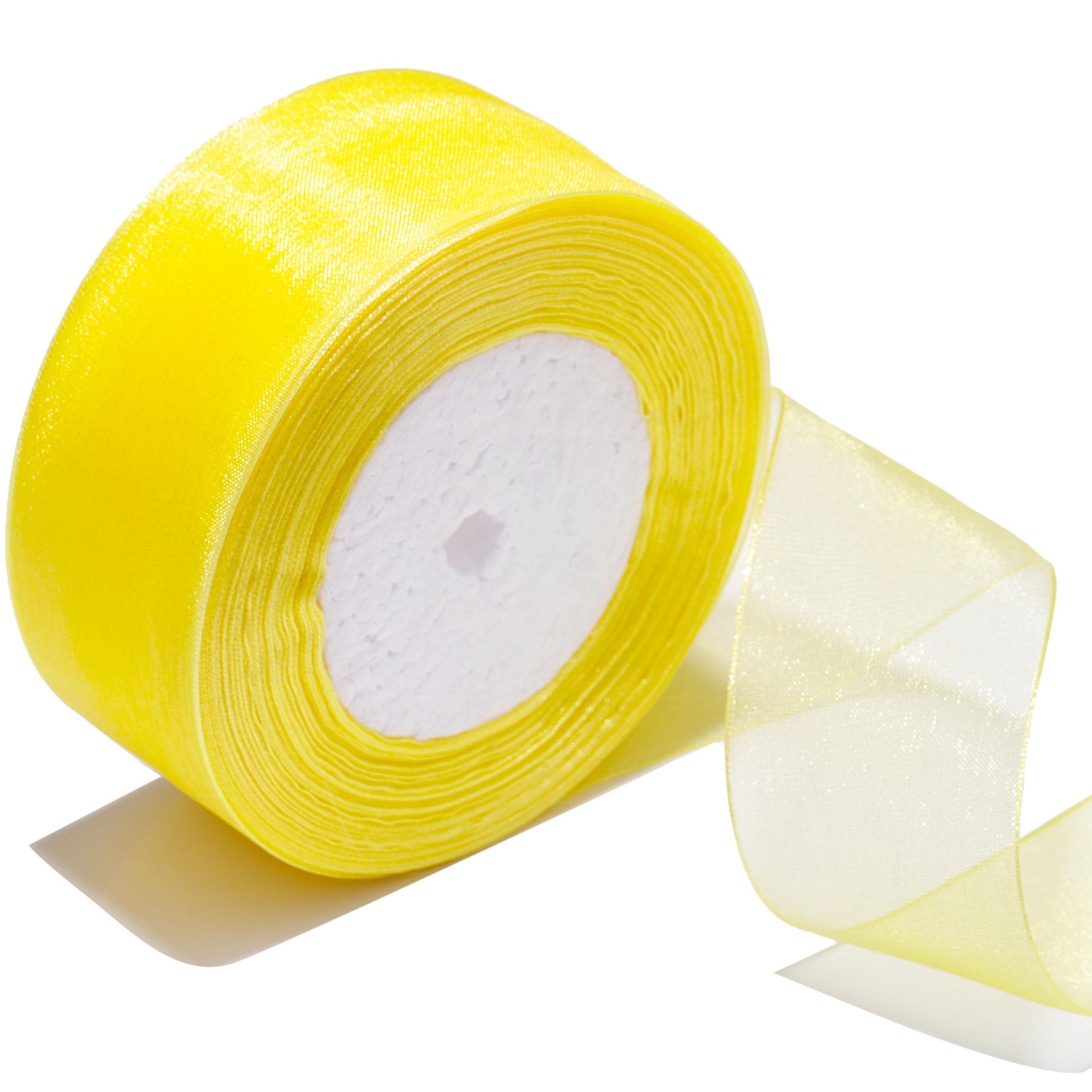 Bsikon 1-1/2 Inch Sheer Organza Ribbon 50 Yards Yellow Chiffon Ribbon for Gift Wrapping,Bouquets,Wedding,DIY Craft