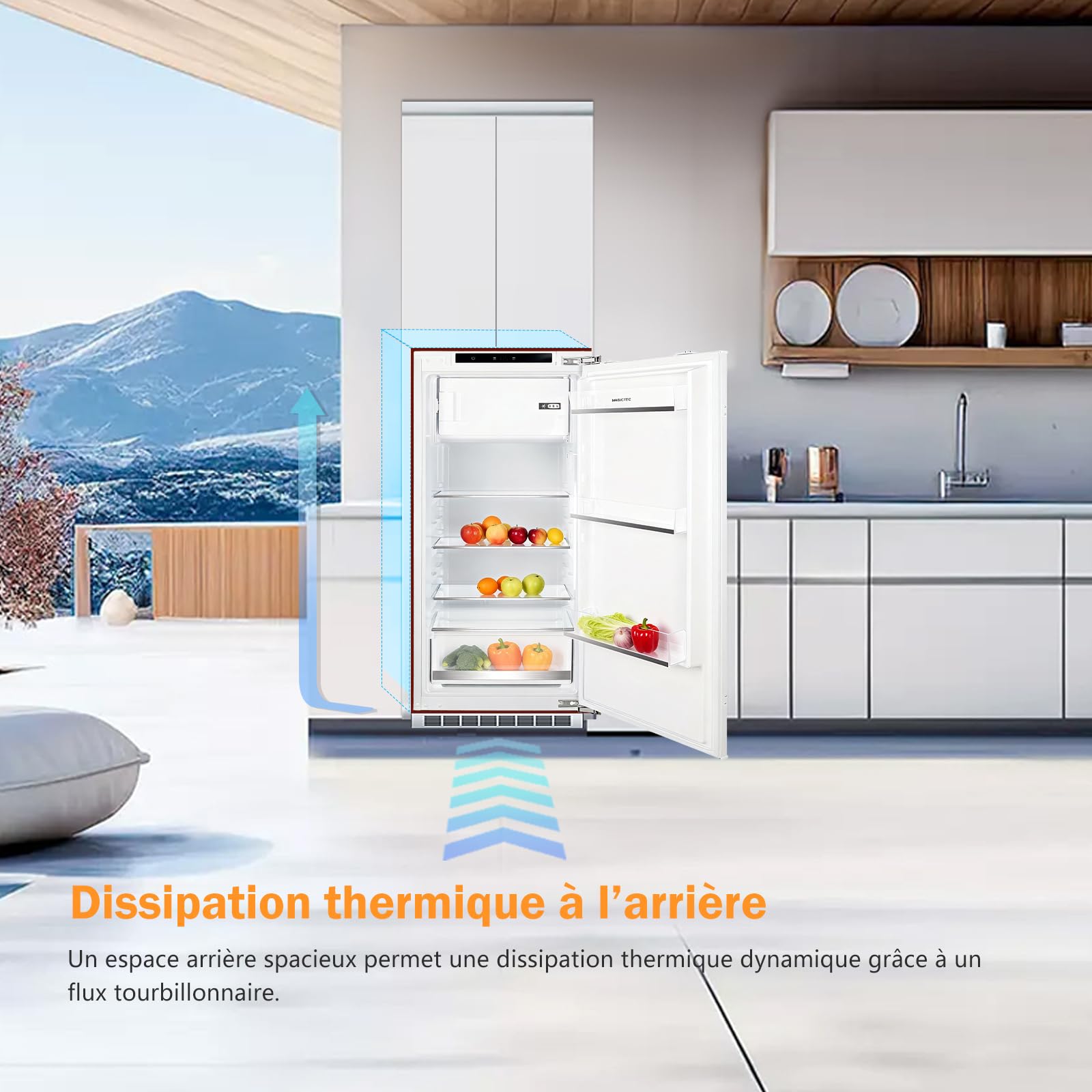Frigo encastrable 122 cm Réfrigérateur congélateur intégrable 1 porte Réversible | 188L (16L congelateur / 172L refrigerateur) 【 Efficacité énergétique | Ultra silencieux | Est facile à Nettoyer 】