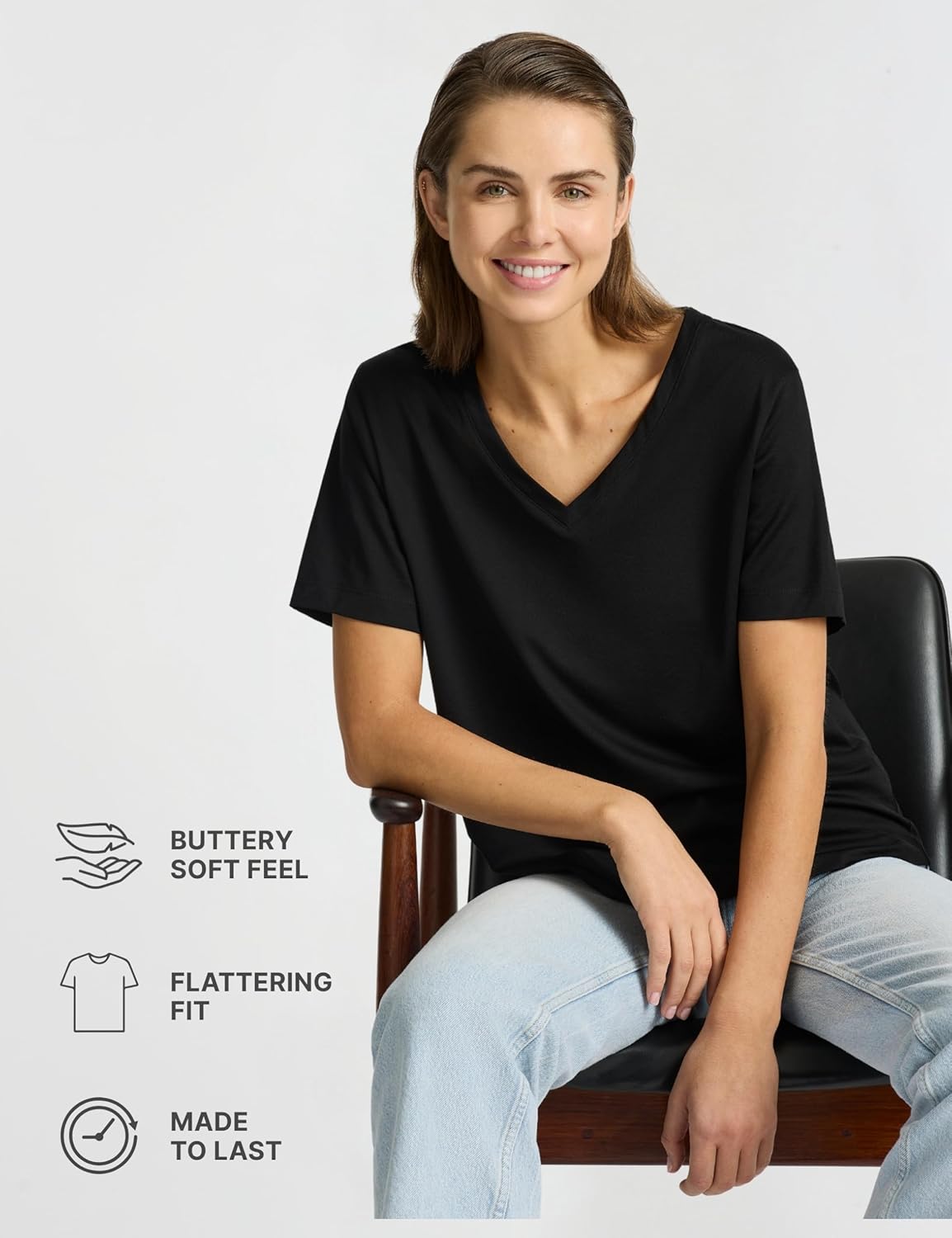 Women’s Supima® Mercerised Cotton V-Neck T-Shirt – USA-Grown Cotton, Luxury Finish, Short Sleeve, Flattering Fit - Image 6