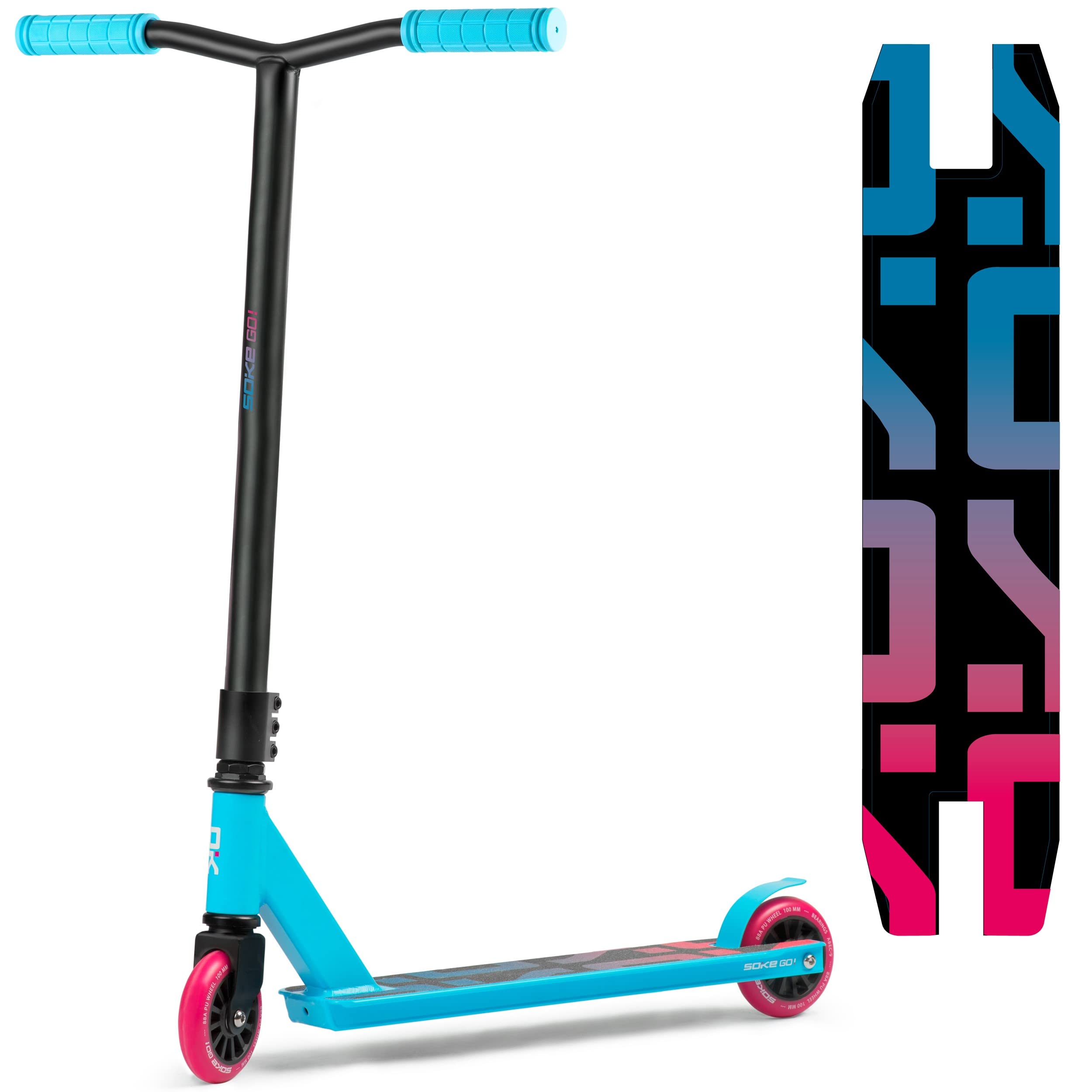 SOKE Go Stunt Scooter for Extreme Skate Park Rides - ABEC-9 Chrome Steel Carbon Bearings - PU Wheels 88A - Y-Bar Handlebars with TPR Grips - Aluminium Deck Turquoise