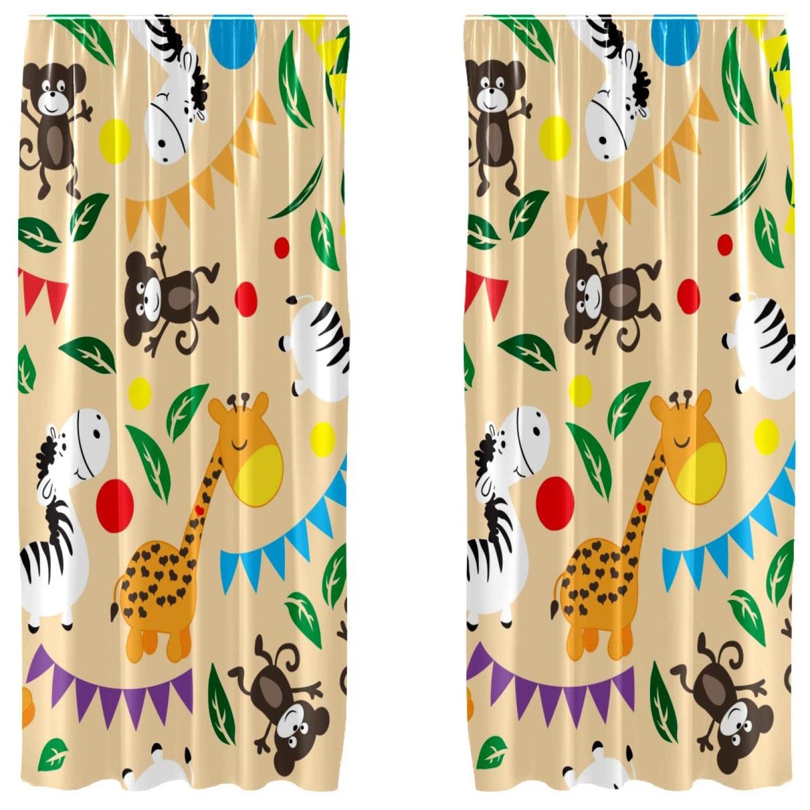 Habillage de fenêtre motif animal jaune en 2 panneaux déco