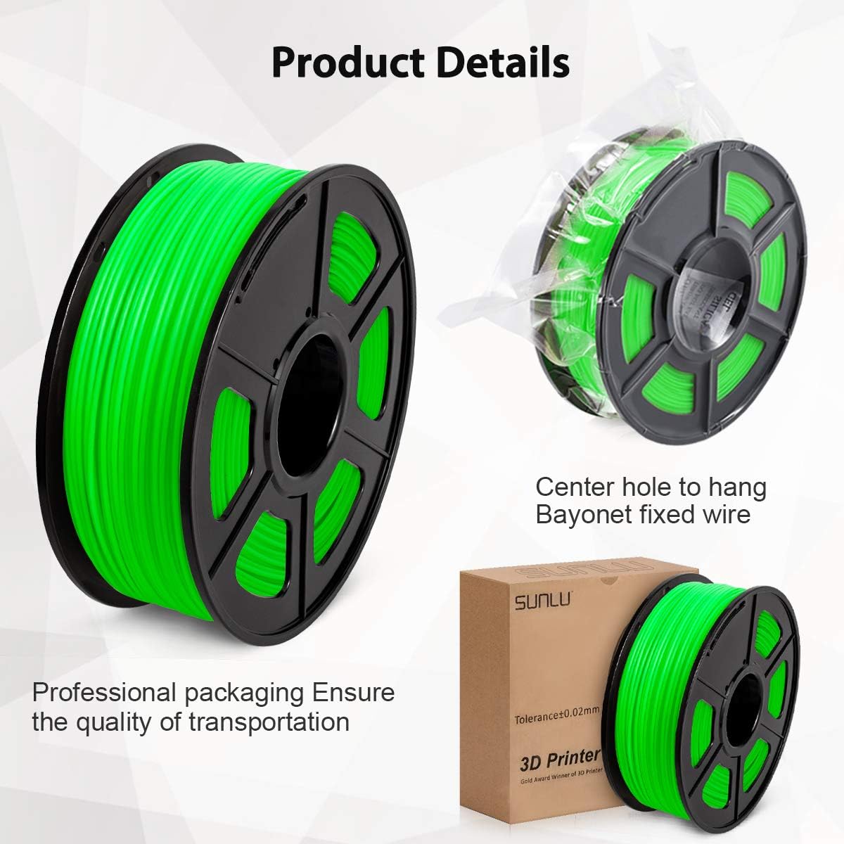 Filament PLA 1.75mm, SUNLU PLA 3D Printer Filament, Glow in The Dark, Dimensional Accuracy +/- 0.02 mm, Luminous Green PLA Filament