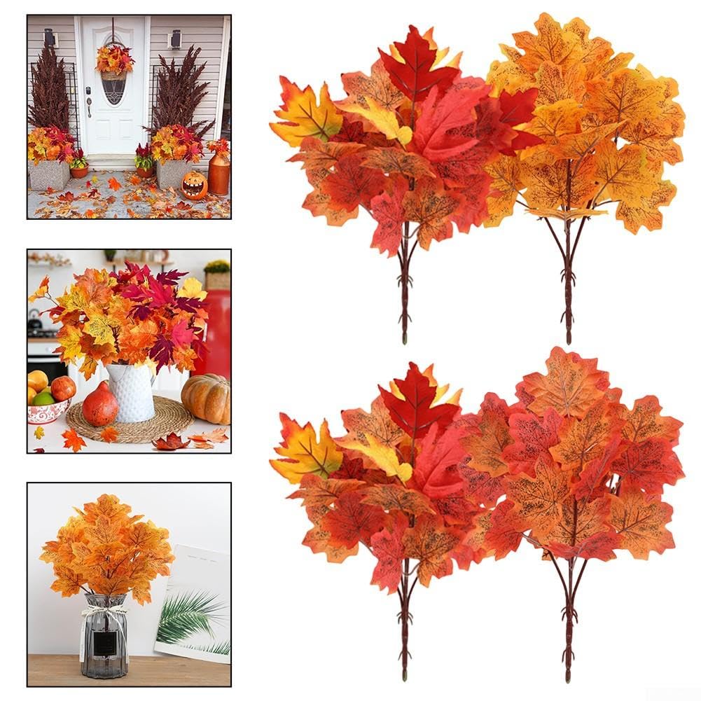 Bouquet di foglie autunnali artificiali, 40 cm, 4 pezzi, 4 pezzi