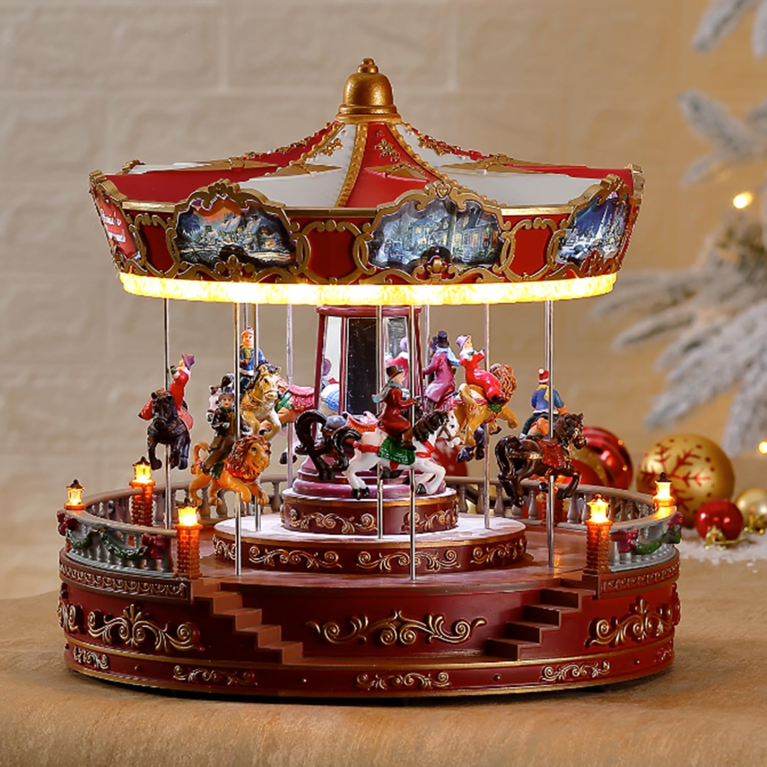 Caja de Navidad giratoria musical con carrusel giratorio, luces LED y música arriba-abajo, encantadora decoración del hogar para festividades navideñas