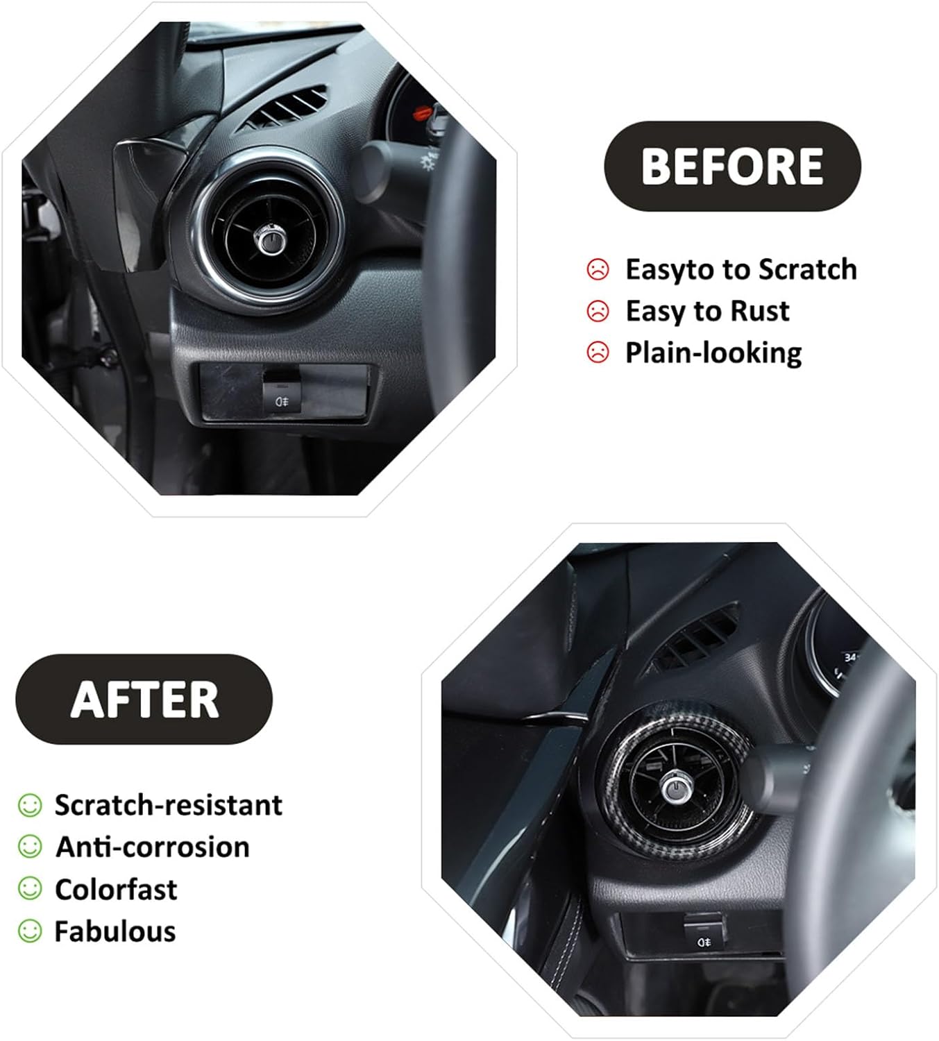 Car ABS Inner Central Console Air Conditioning Vent Rings Frame Cover Trim Car Accessories Compatible with Mazda MX-5 ND Fiat Abarth 124 2016-2020 2021 2022 2023 2024 2025+ (Black Carbon Fiber)