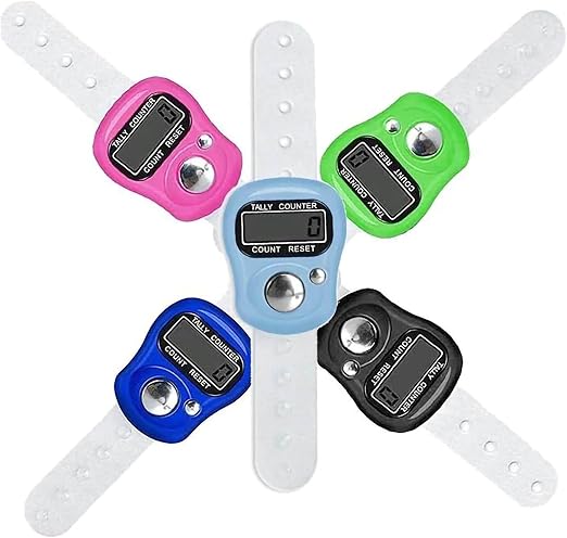 PHONEX Silent Tally Counter Clicker – Pack of 5 or 7 Digital Finger Counters with Reset Button – No Beep, Compact Size for Coaching, Knitting, Religious Use, Fishing, Golf & Rowing.