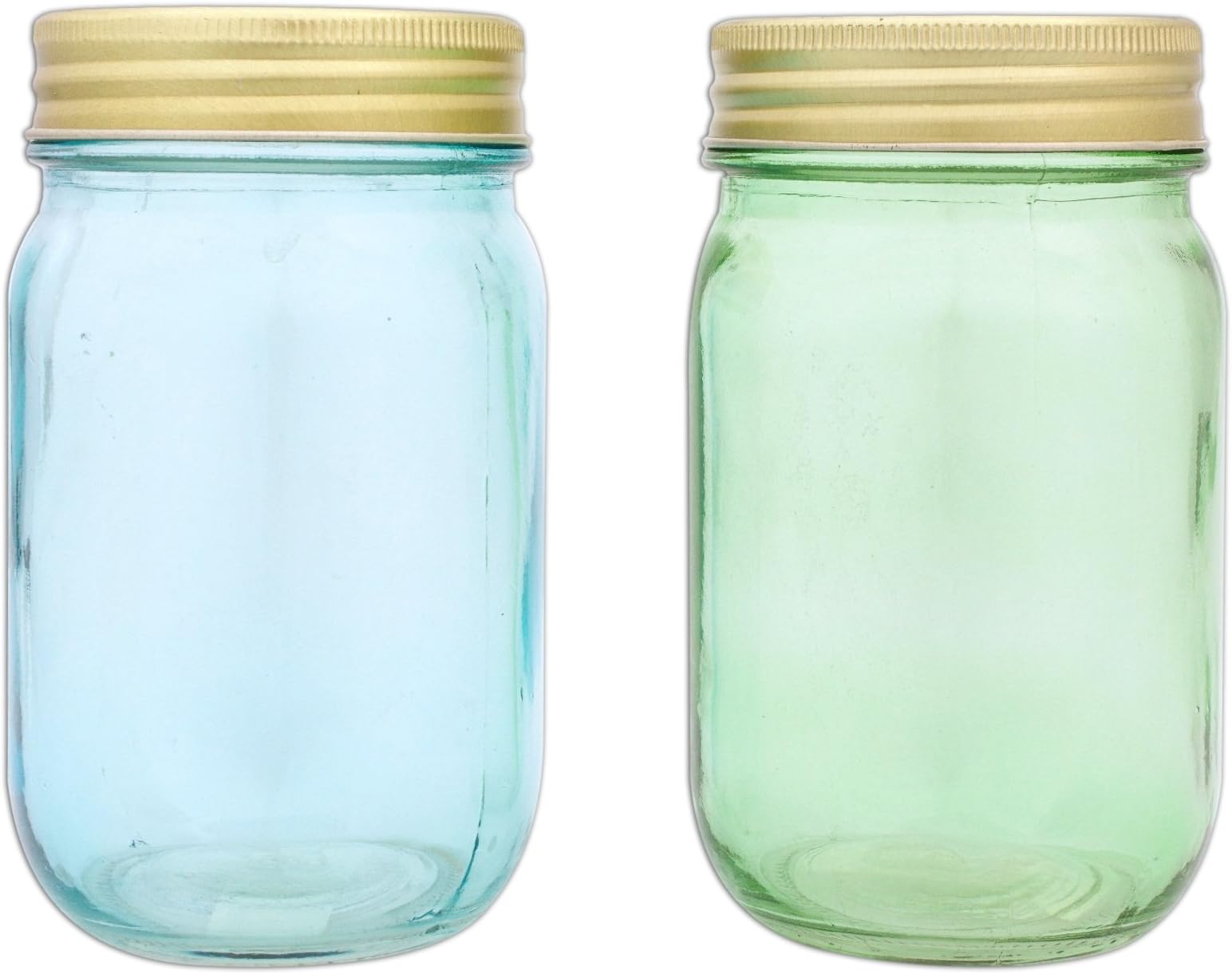 Hill's Park's Set of 2 Round Mason Jars with Metal Lids, Green and Turquoise