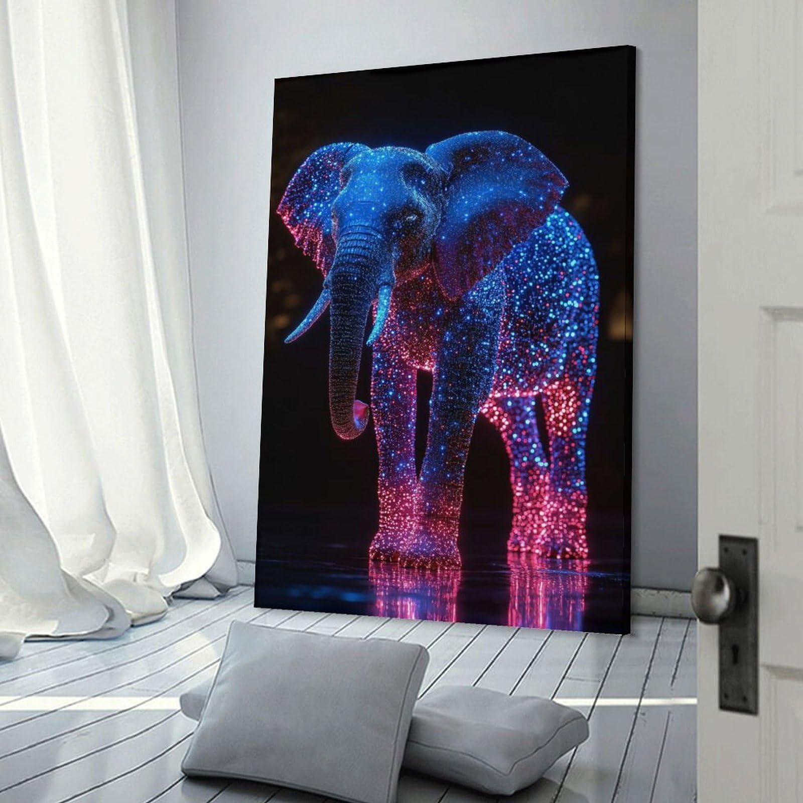 Junmoney Canvas Wall Art Glowing Elephant Digital Art, 20x30inch(50x75cm), for Living Room, Bedroom, Office Or Hallway, Decorative Artwork with Broad Appeal