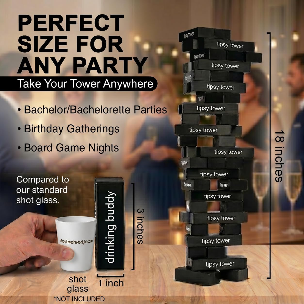 ShouldWeDrinkTonight Tipsy Tower Ultimate Drink Tower Stack Party Game – The Tipsy Tumbling Tower Ice Breaker Game - 54 Blocks with 35+ Rules and Games. Hilarious Combo of Classic and Modern!