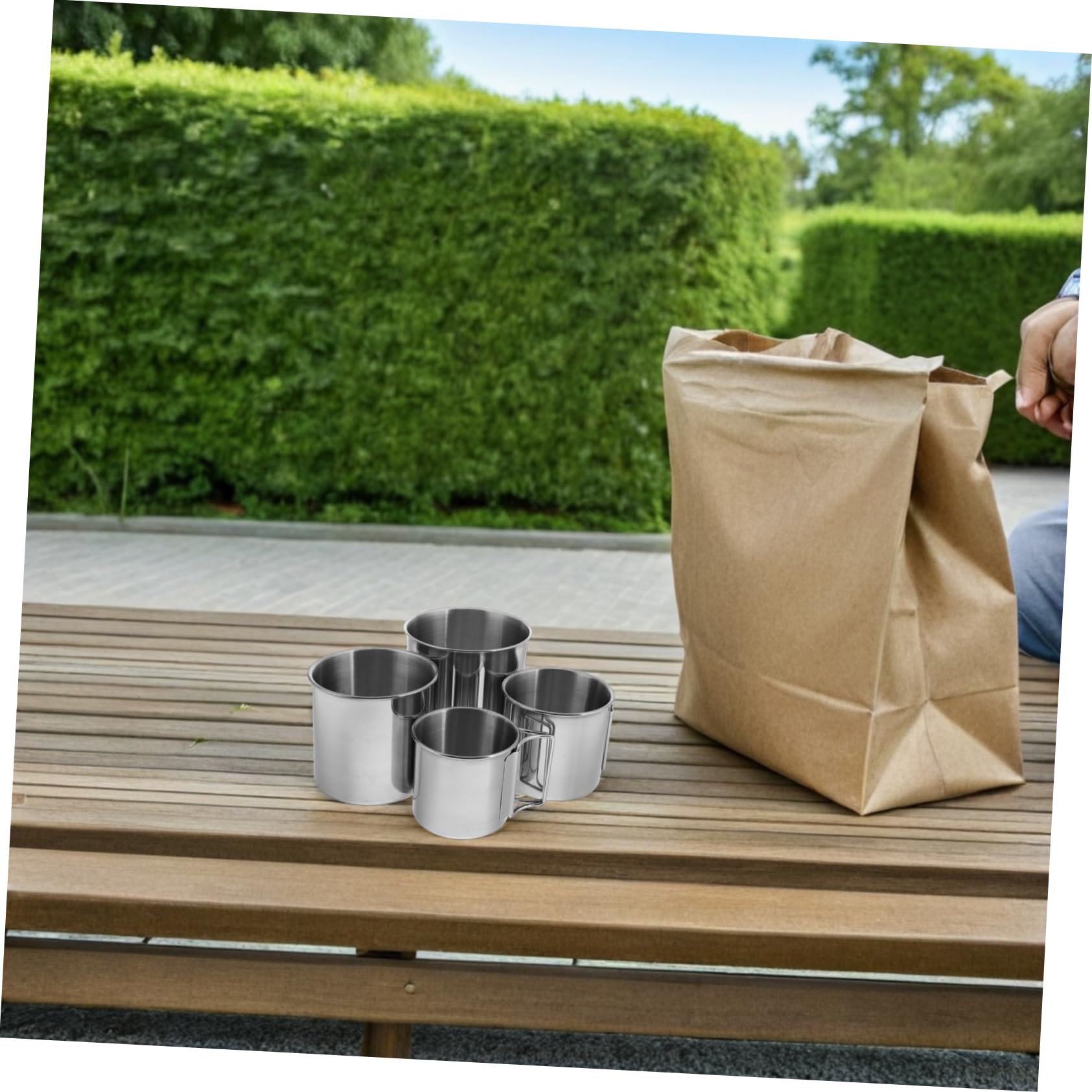 HANABASS 4 Stück Edelstahl Becher für Outdoor Faltbar Tragbar aus Edelstahl für Camping Reisen und Picknick Mehrwegbecher