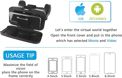 Miniatura 8 de VR Headset, Virtual Reality Headset with 120FOV, Stereo Headset, Virtual Reality Goggles, Play Your Best Mobile Games 360 Movies with Soft &