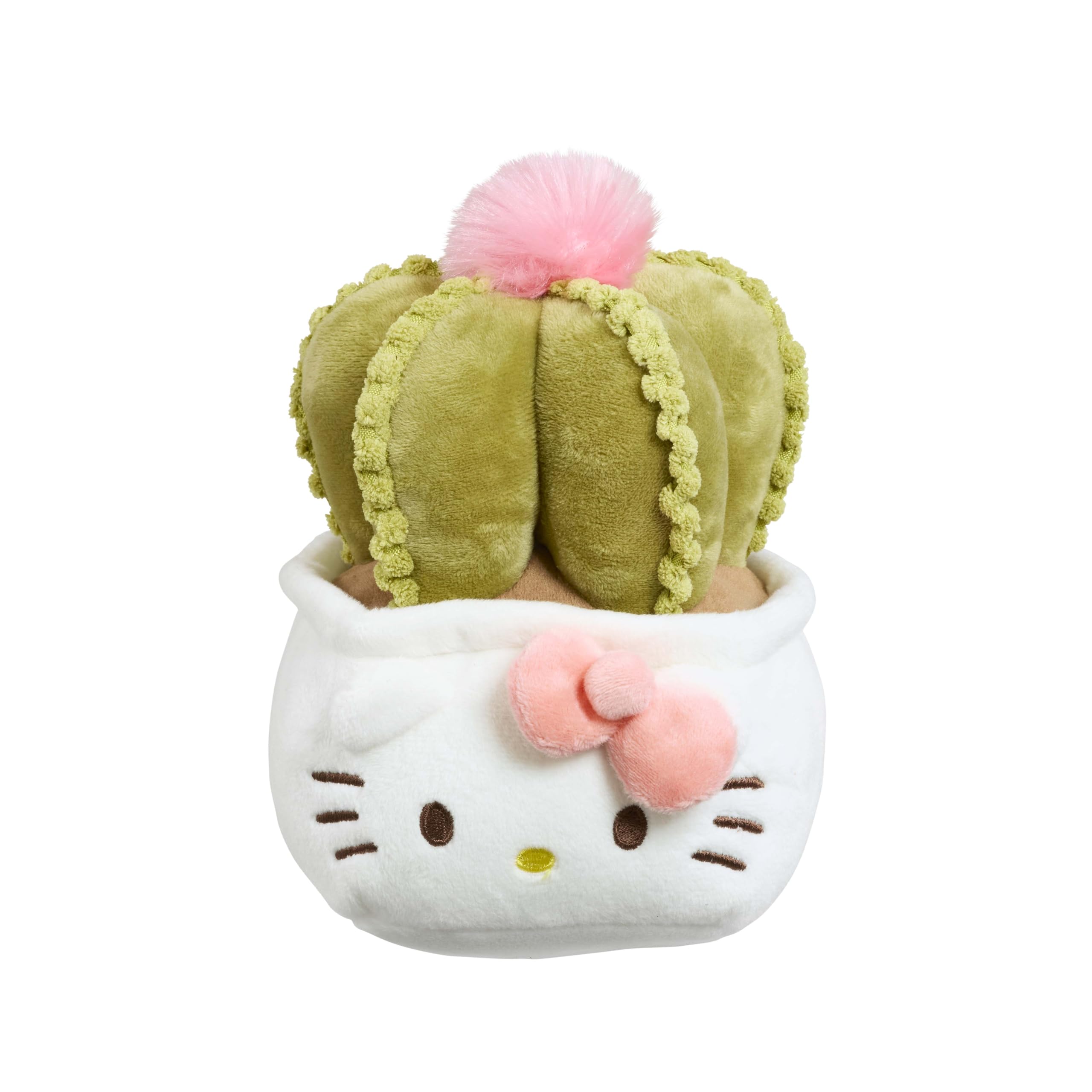 Hello Kitty Plants Plush, 20cm Pink Ribbon Cactus Soft Toy, Cute Hello Kitty in Green Cactus Outfit with Pink Bow