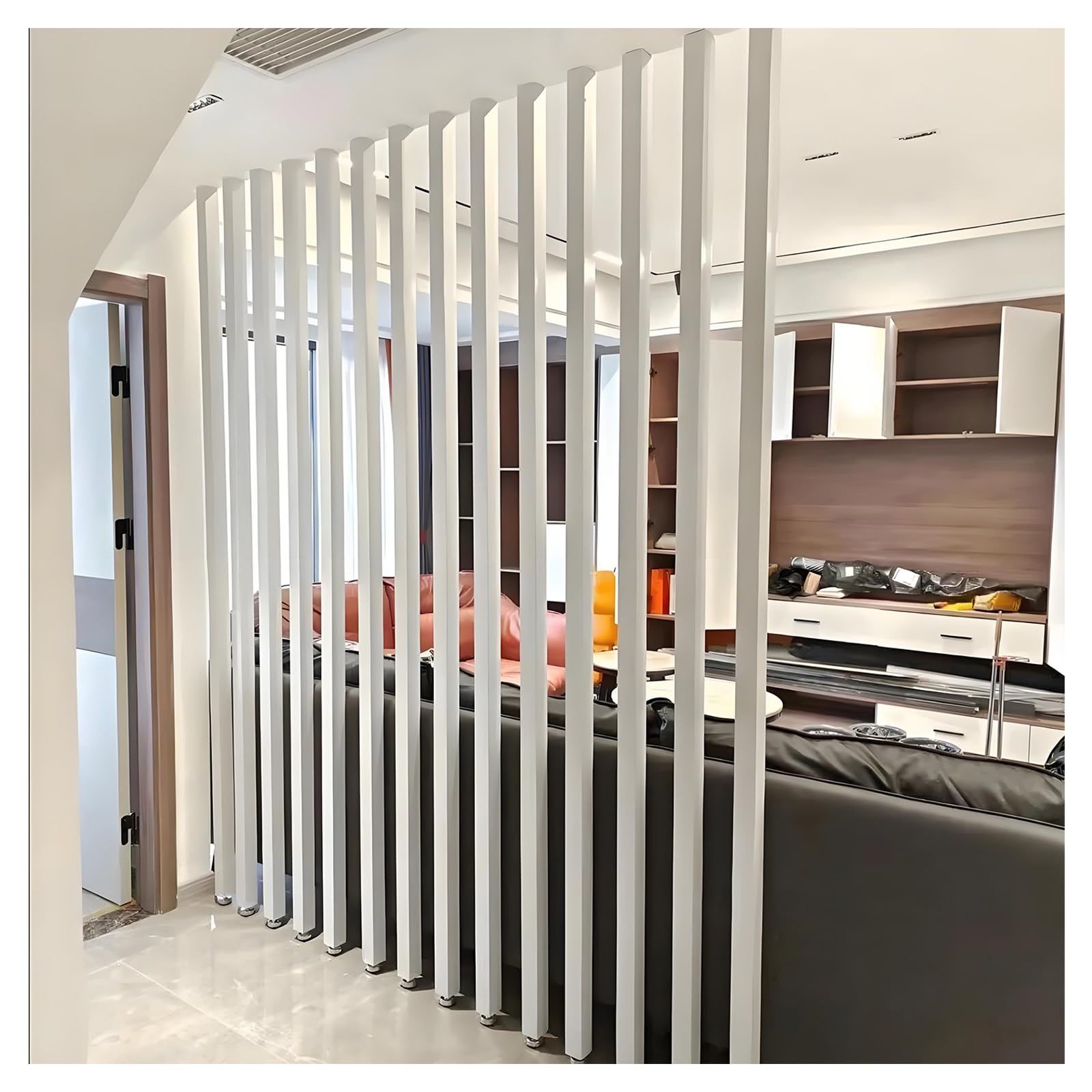 Séparateur de pièce à lattes en bois 220 cm claustra amovible 4 panneaux pour toilette et salon
