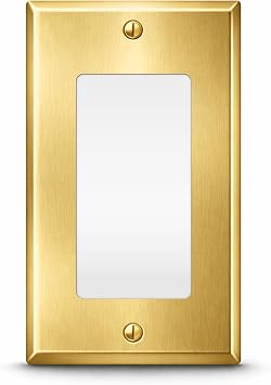 1-Gang Brass Outlet Cover, Satin Brass Decorative Outlet Covers, Standard Size 4.5" x 2.76", Rocker Switch Cover and GFCI Outlet Plate, Gold Light Switch Covers, Switch Plate Covers, Made in USA
