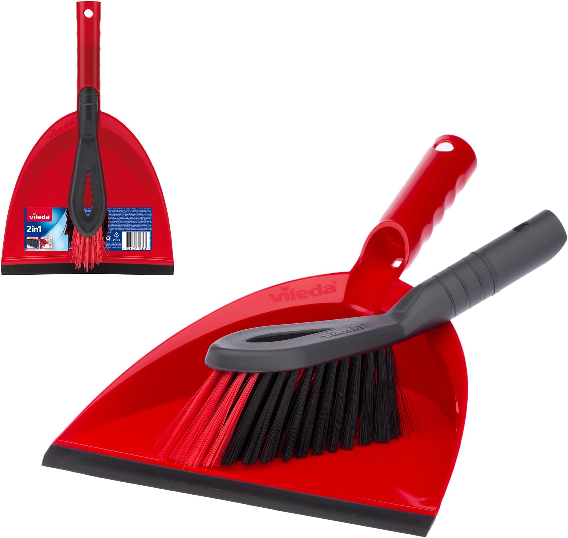 Dust Pan & Brush Set - 2in1 Brush and Pan Set with Durable Bristles & Easy to Sweep Rubber Blade - Ergonomic Handle and Clip to Combine for Easy Storage