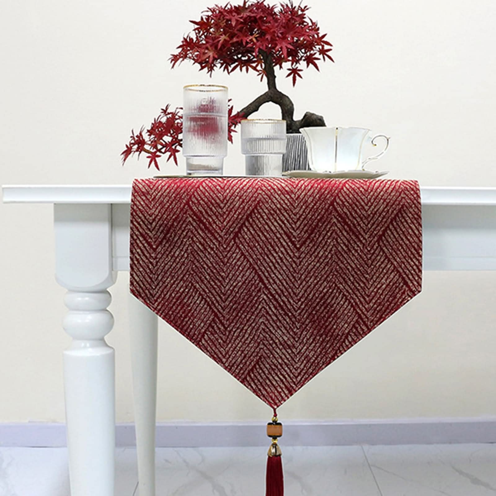 Tischband Herbst, Halloween Tischdekoration aus Baumwoll Polyester Jacquard Rot 35x228CM für Feiertage Küche Hochzeit Dekor