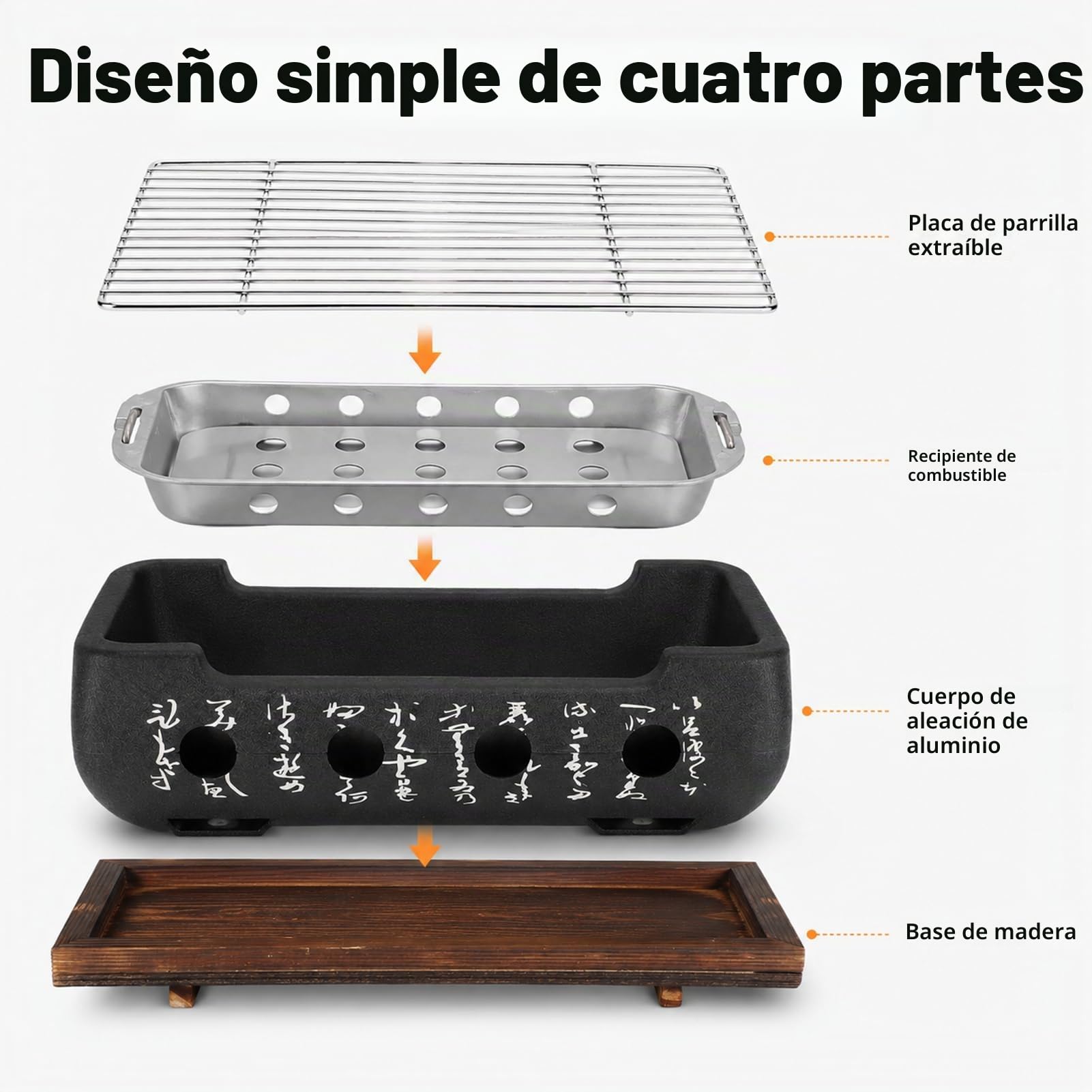 Parrilla De Barbacoa De Estilo Japonés Parrilla De Barbacoa Portátil Calentamiento Rápido Caligrafía Rectangular Parrilla De Carbón De Aluminio Mesa Japonesa Herramientas De (XL)