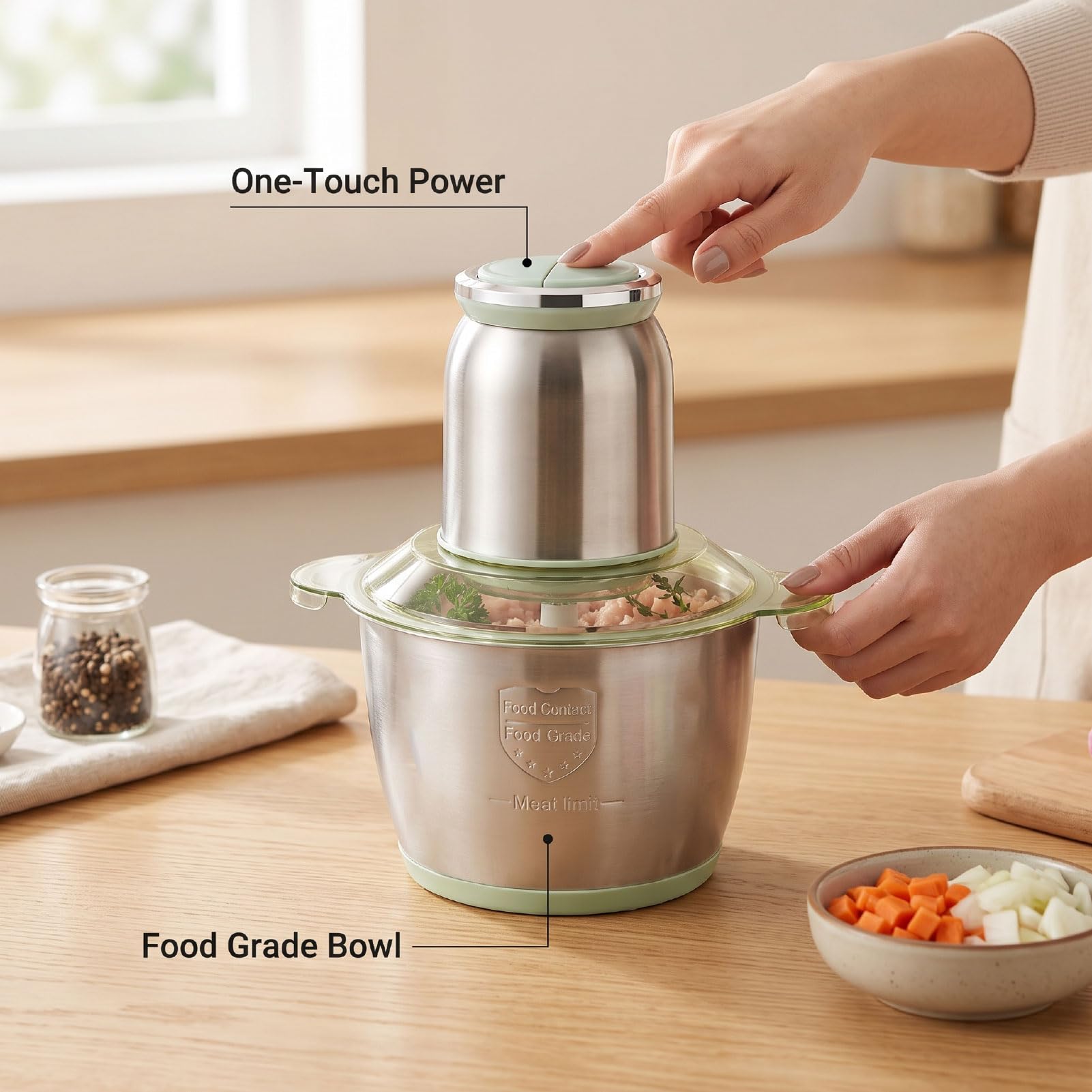 Procesador de Alimentos 3L 400W, Picadora de Carne de Acero | Picado de Calidad Comercial, Ideal para Ajos, Cebollas, Nueces y Verduras, Diseño Compacto y Fácil de Limpiar