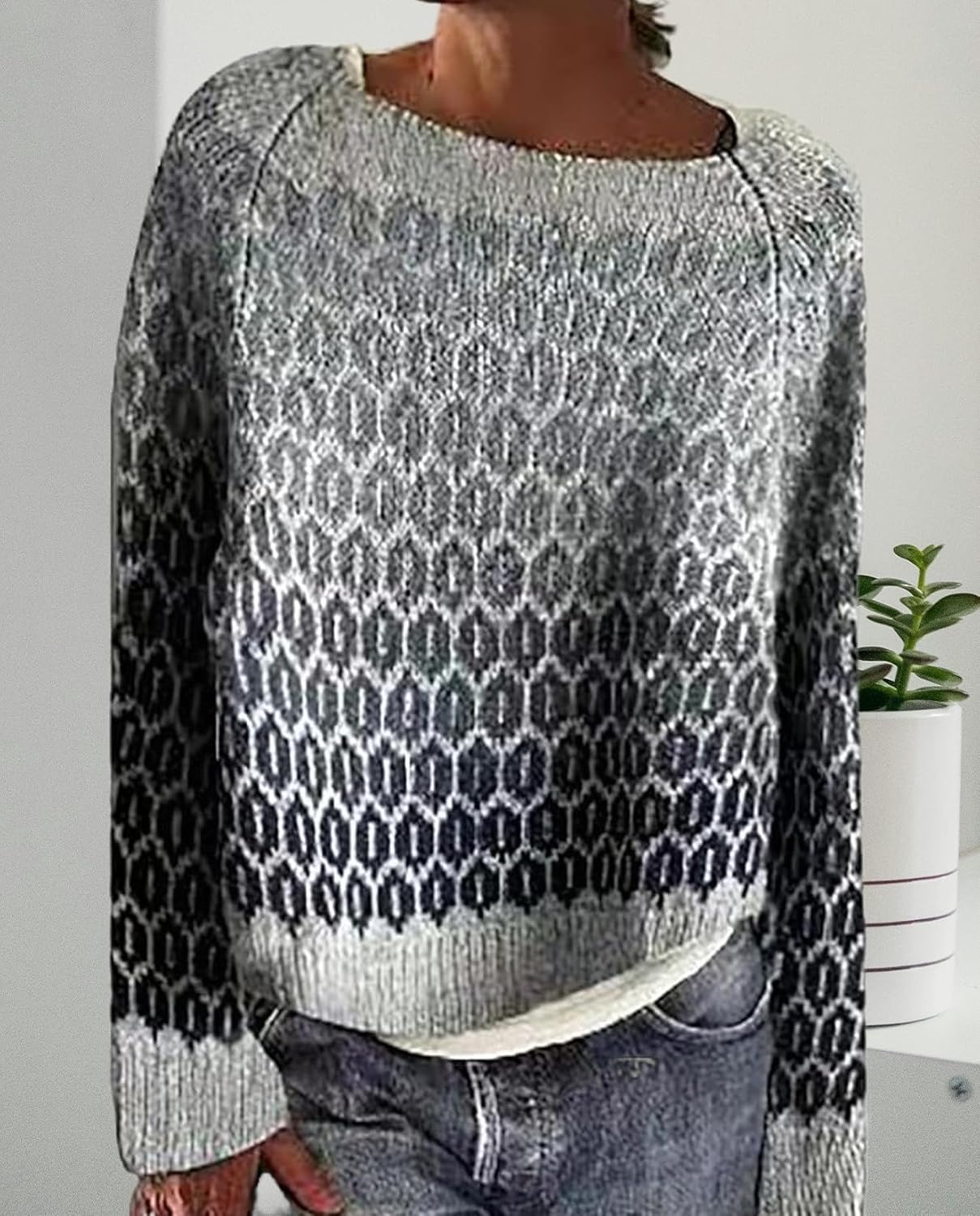 Fair Isle Sweater for Womens Winter Long Sleeve Vintage Knitted Sweater Casual Fall Crew Neck Pullover Sweaters - Image 2