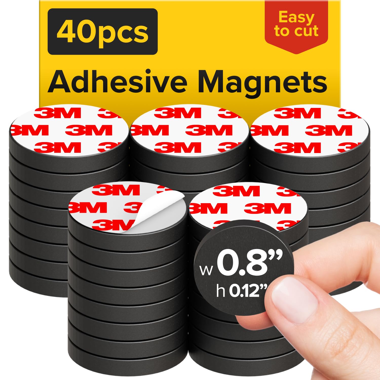 X-bet MAGNET Hyper-Sticky Magnets with Adhesive Backing - (0.8'' x 0.12'', 40 pcs) Strong Magnetic Dots for Whiteboard, Fridge, Crafts - Easy-to-Cut Stickers for Planning and Organization