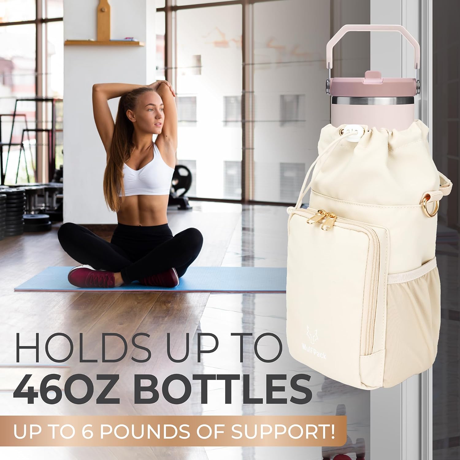 WulfPack Magnetic Gym Bag, Magnetic Bottle Bag, Water Bottle Carrier Holder with Large Phone Pockets, Large Pockets, Gym Bag, Work, and Sports (Crème) - Image 2