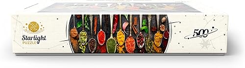 Miniatura 7 de MyPuzzle - Surtido de especias naturales en cucharas vintage en pizarra oscura, rompecabezas prémium de 500 piezas para adultos