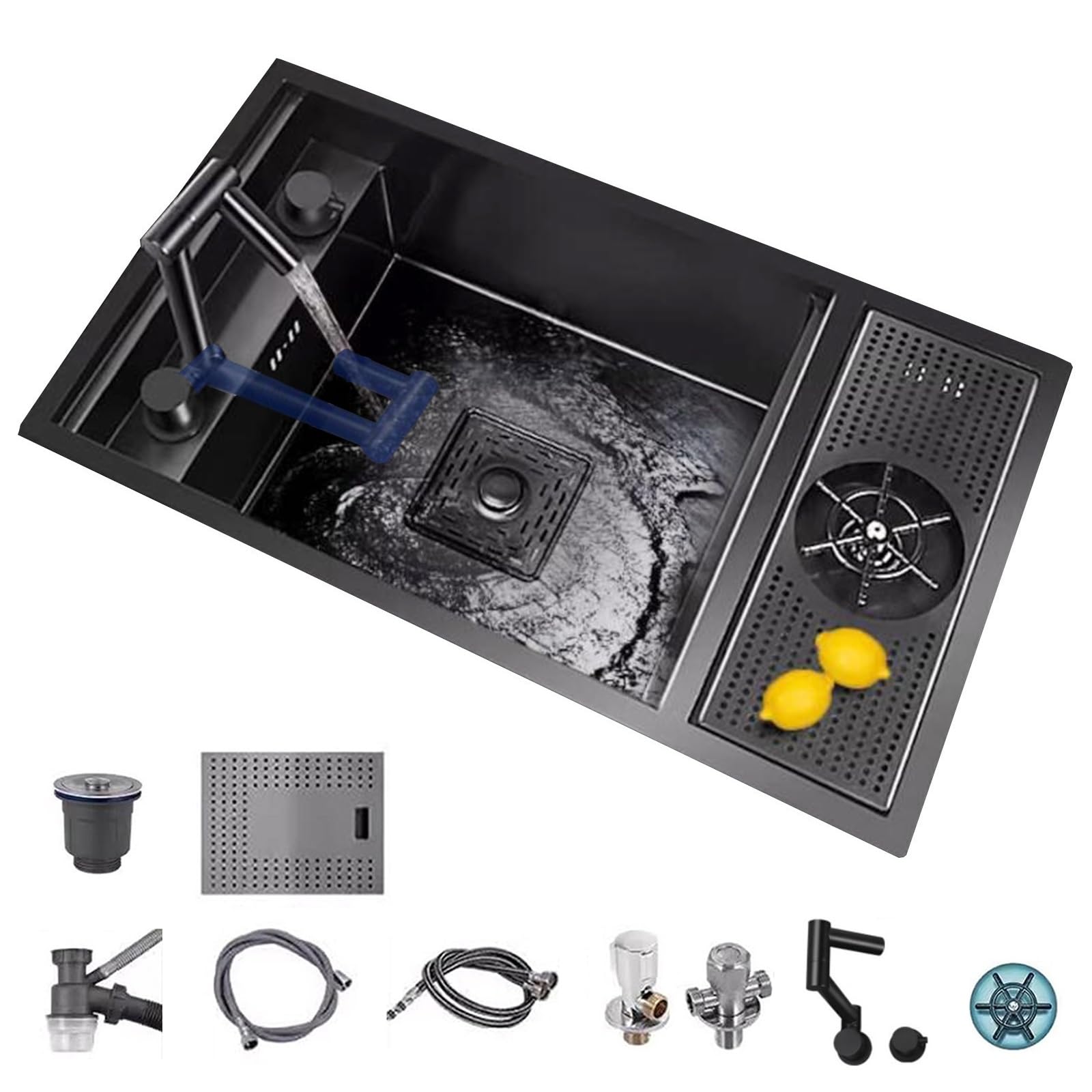 ZQFHSX Space-Saving Above-Counter Sink for Apartment & Villa Restrooms - Small Hidden Embedded Kitchen with Accessories Siphon Cover (Sink + Faucet D 55x32x23cm)