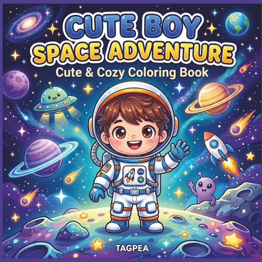 Cute Boy Space Adventure Coloring Book: Cozy Cute Coloring Pages with Adorable Astronauts, Aliens, Rockets and Fun Space Adventures for Relaxation and Creative Fun