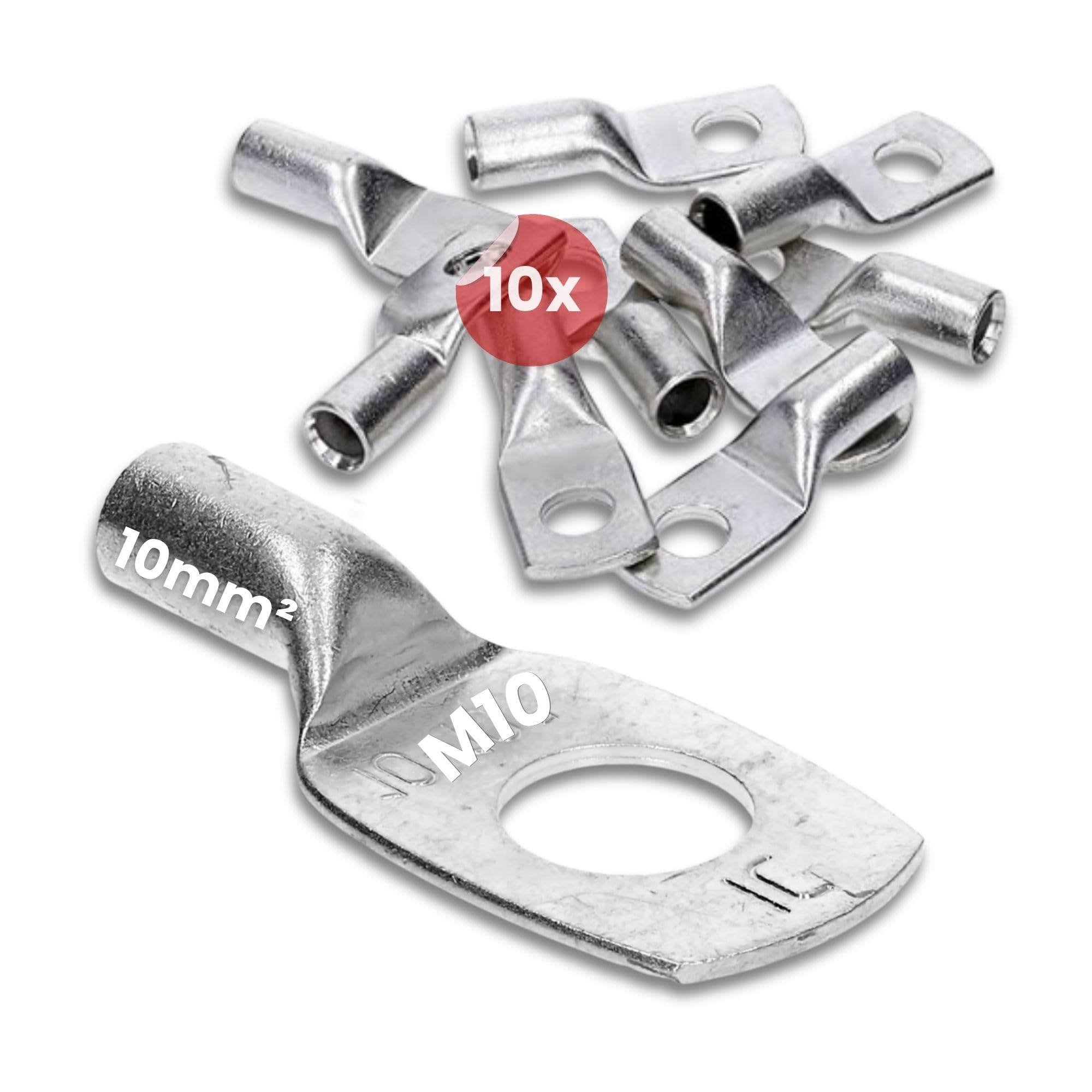 10 sztuk Kalitec HR10-10 standardowych końcówek kablowych 10 mm² M10 I bez widocznego otworu I Made in Germany