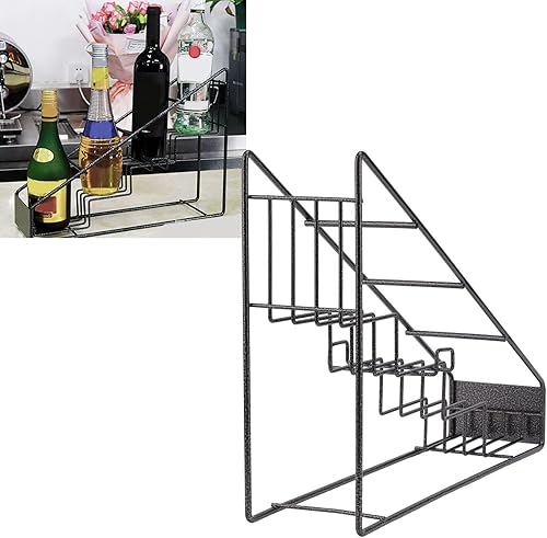 Miniatura 8 de Organizador de jarabe de café, estante de exhibición de botellas de metal para encimera, con capacidad para 4 botellas para accesorios de barra de