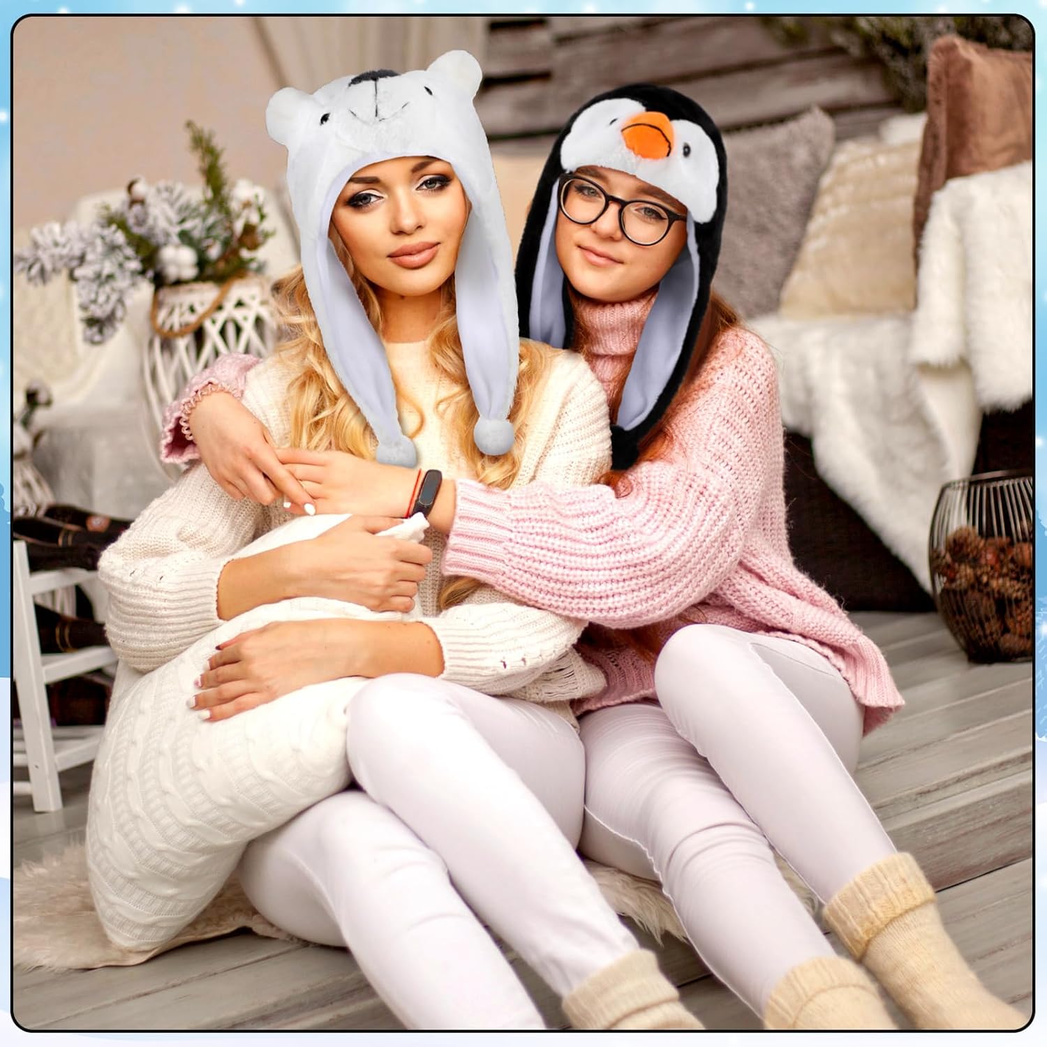 2 Pcs Animal Plush Hats Cute Penguin and Polar Bear Ski Hat Winter Soft Warm Funny Beanies for Boys Girls Teen Women Men Cosplay Party Winter Costume Animal Lover Gifts - Image 5