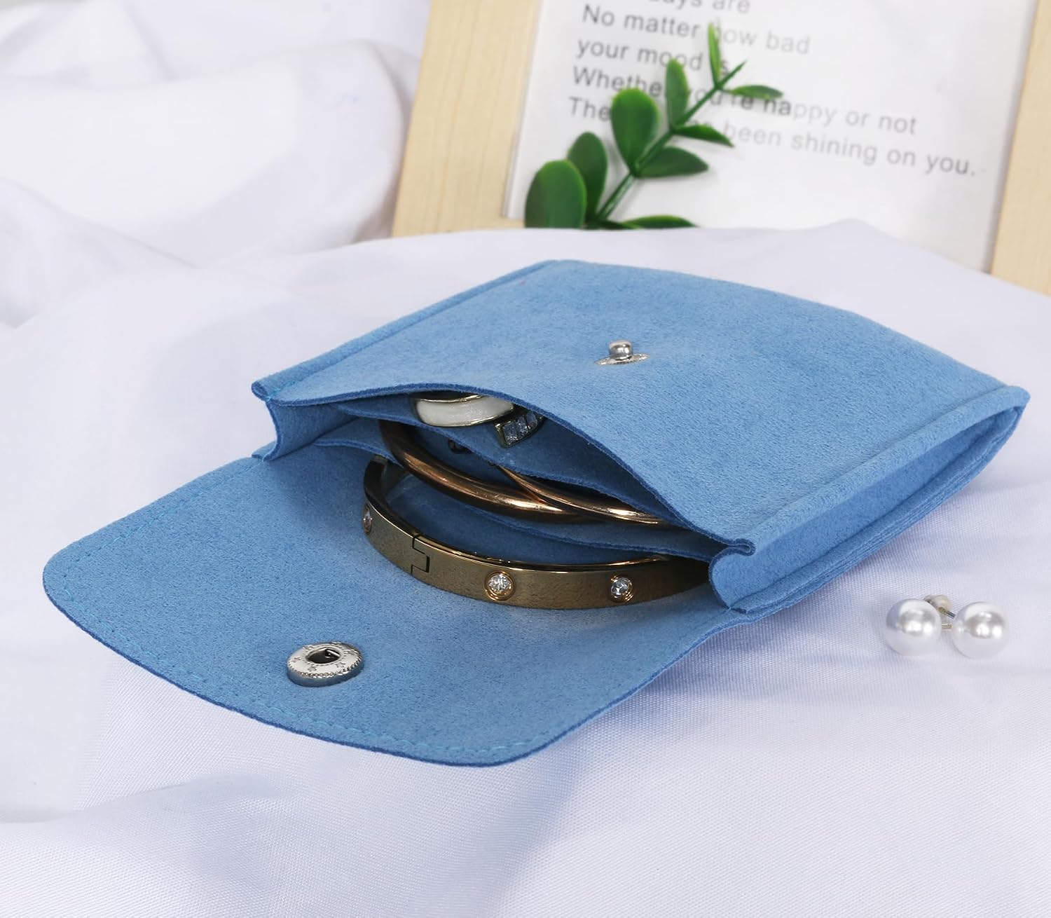 3pcs Small Jewelry Bags Button Jewelry Pouches Jewelry Organizer Cases Jewerly Rolls Small Bags for Jewelry Gift Bags Little Bags for Jewelry Travel Jewelry Pouch, 3"x3", Blue