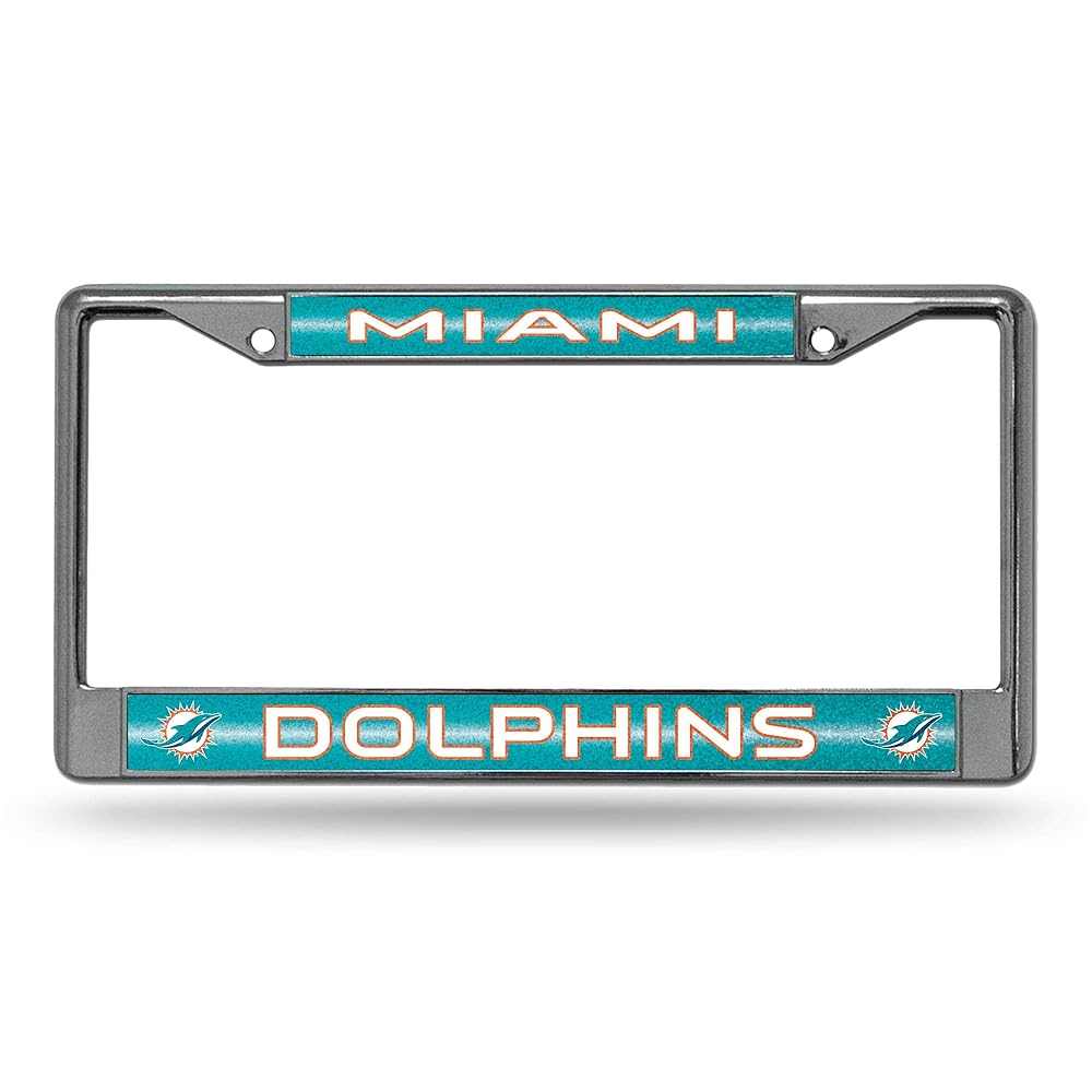 NFL Miami Dolphins Bling Chrome License Plate Frame with Glitter Accent