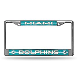 NFL Miami Dolphins Bling Chrome License Plate Frame with Glitter Accent