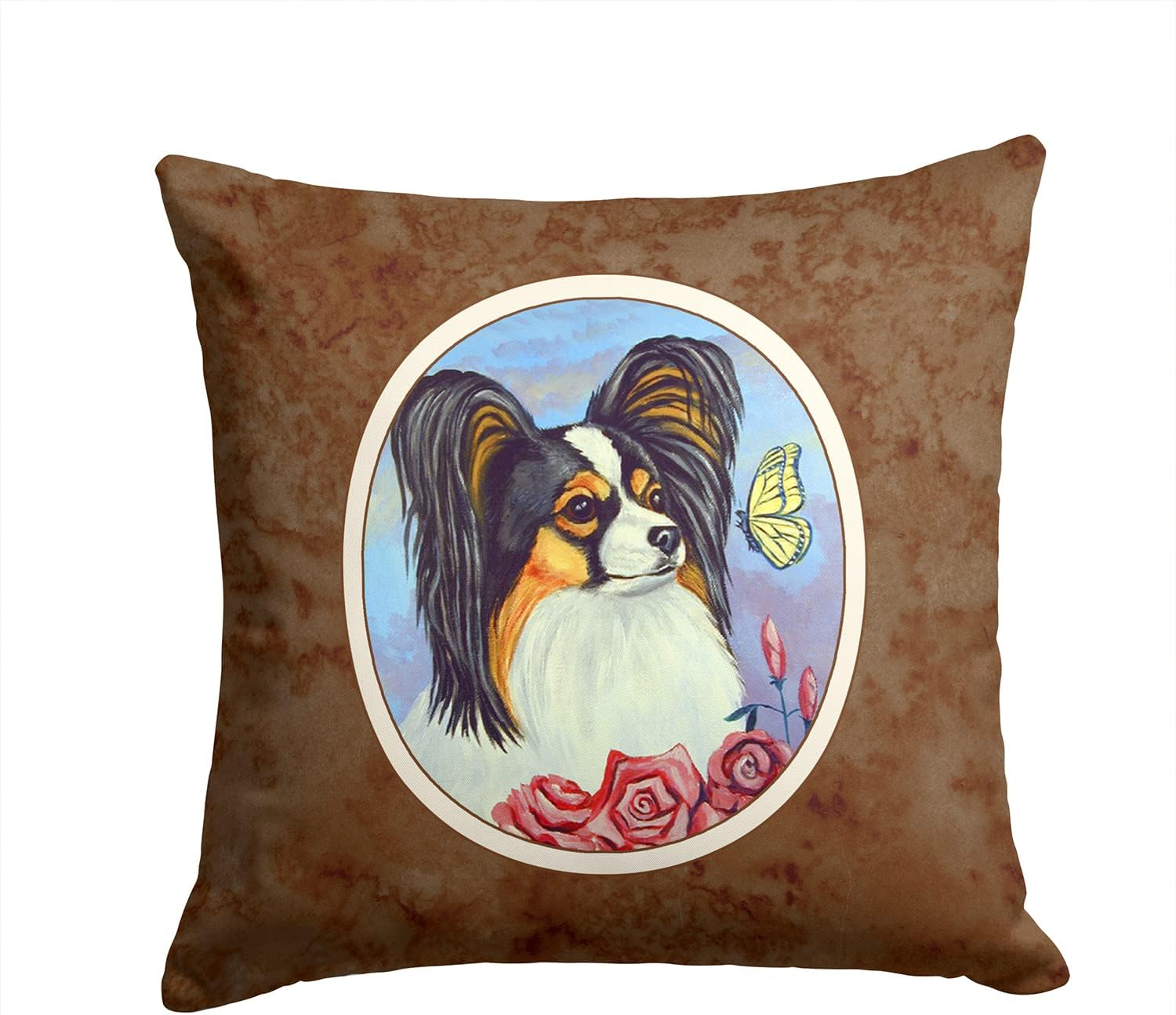 Caroline's Treasures 7036PW1414 Papillon Yellow Butterfly Fabric Decorative Pillow Machine Washable, Indoor Outdoor Decorative Pillow for Couch, Bed or Patio, 14Hx14W