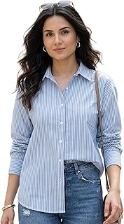 Urbano Fashion Women's Cotton Full Sleeve Oversized Fit Casual Striped Shirt with Spread Collar