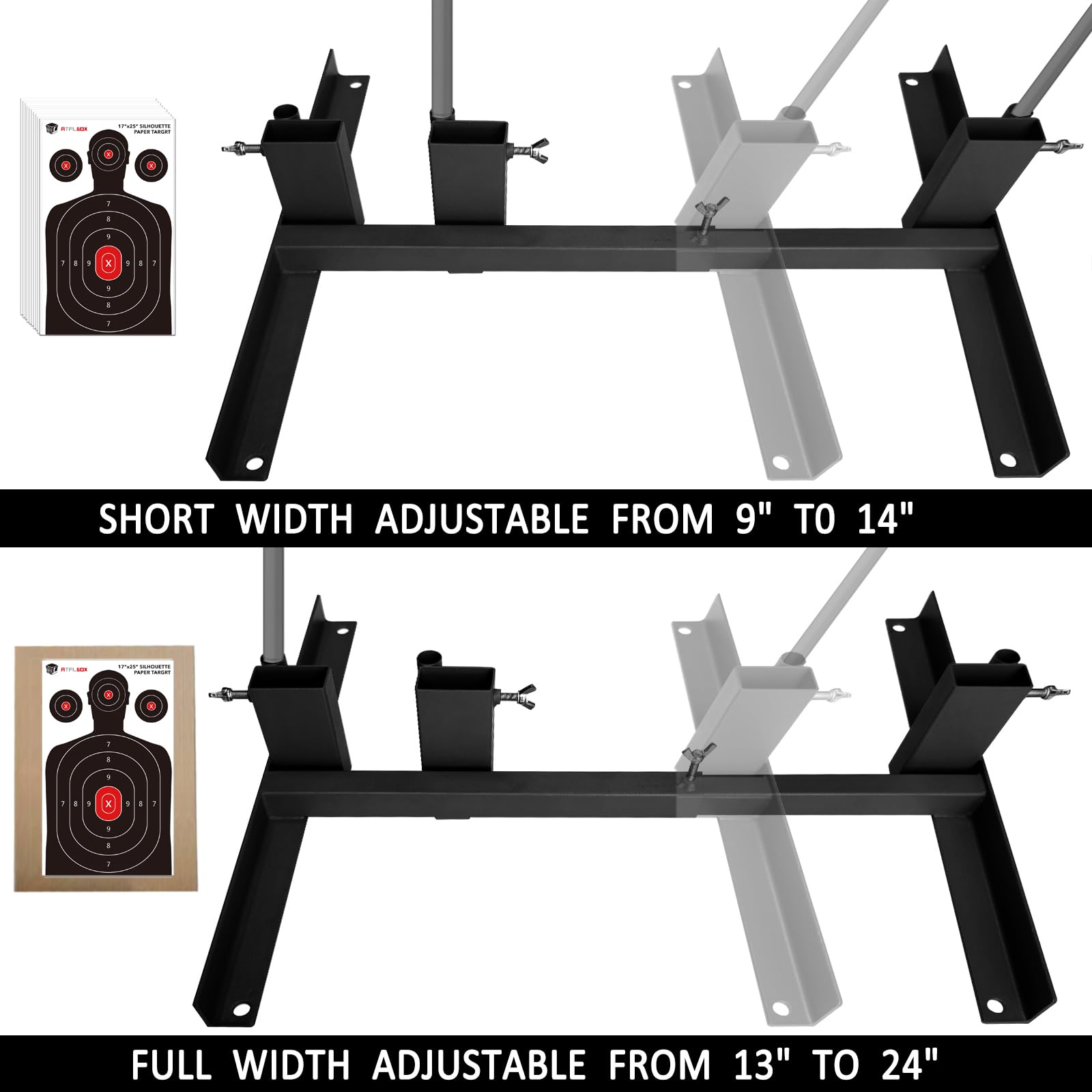 Atflbox Supporto per bersagli da tiro con 10 bersagli di carta da 43,2 x 63,1 cm, resistente, con base regolabile stabile, per sagome in cartone, forma H, IPSC, pratica IDPA