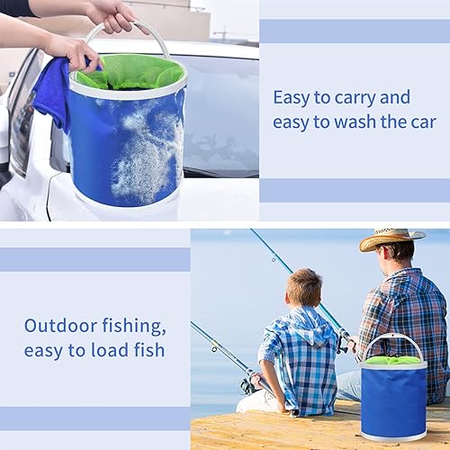 Miniatura 7 de Homelove Cubo de pesca plegable para campamento, cubo de agua duradero con red y cuerda para lavado de autos, pesca, barco u otras actividades al