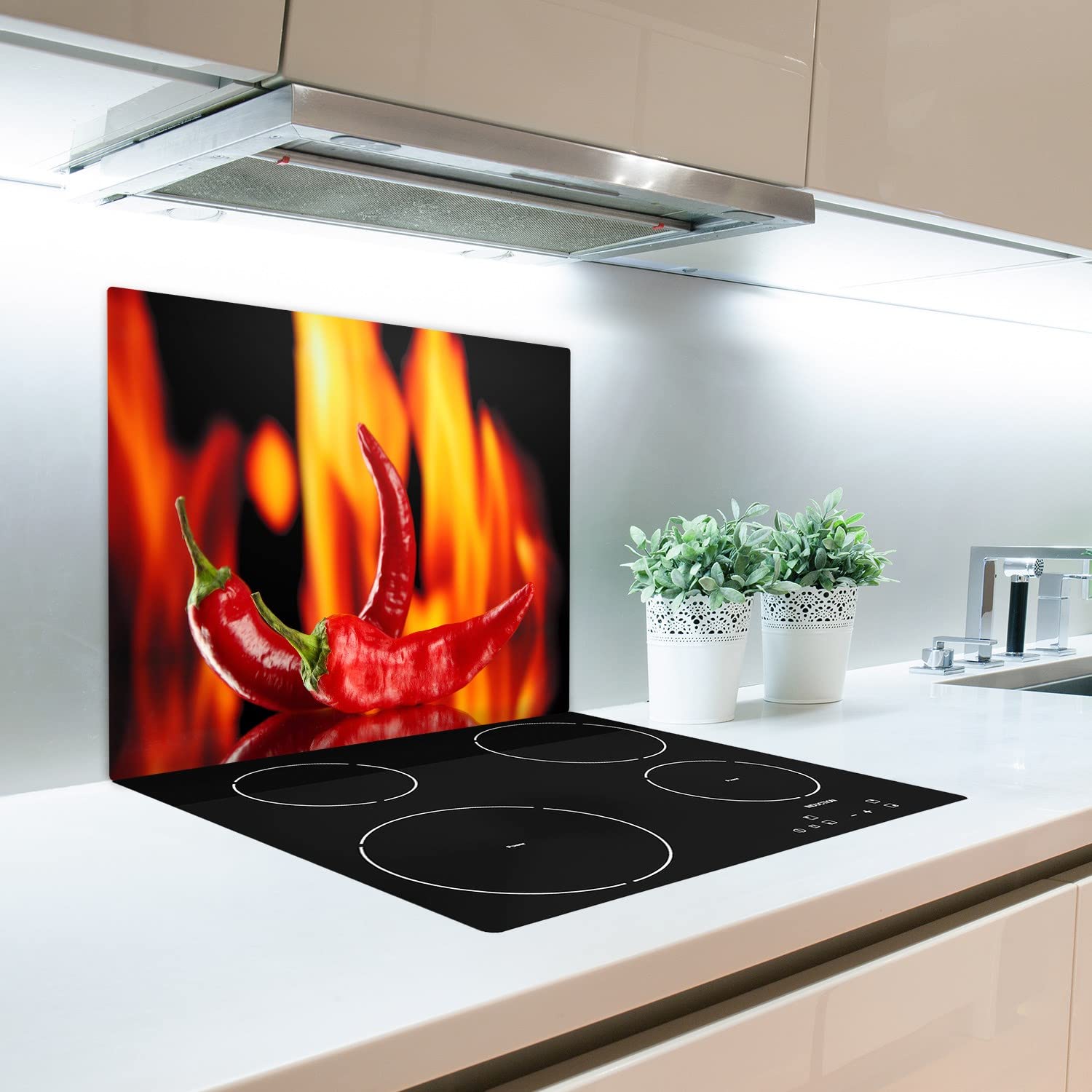 Decormat Schneidebretter Schutzbrett Spritzschutz 60x52 cm Herdabdeckplatte Gehärtetes Glas Küche - Chili Paprika Sharp
