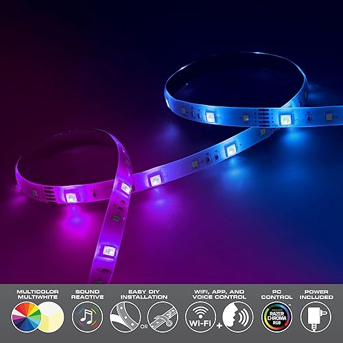 Miniatura 4 de Monster LED 16.4ft Smart Sound Reactive Multi-White Tira de luz LED para interiores con control de aplicación móvil, Xtreme fácil montaje
