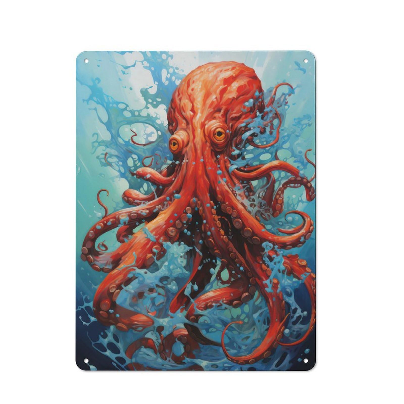 Junmoney The Creepy Squid Metal Wall Sign 40X30cm Featuring For Café Or Restaurant, For An Autumn Wall Display In Café And Restaurant